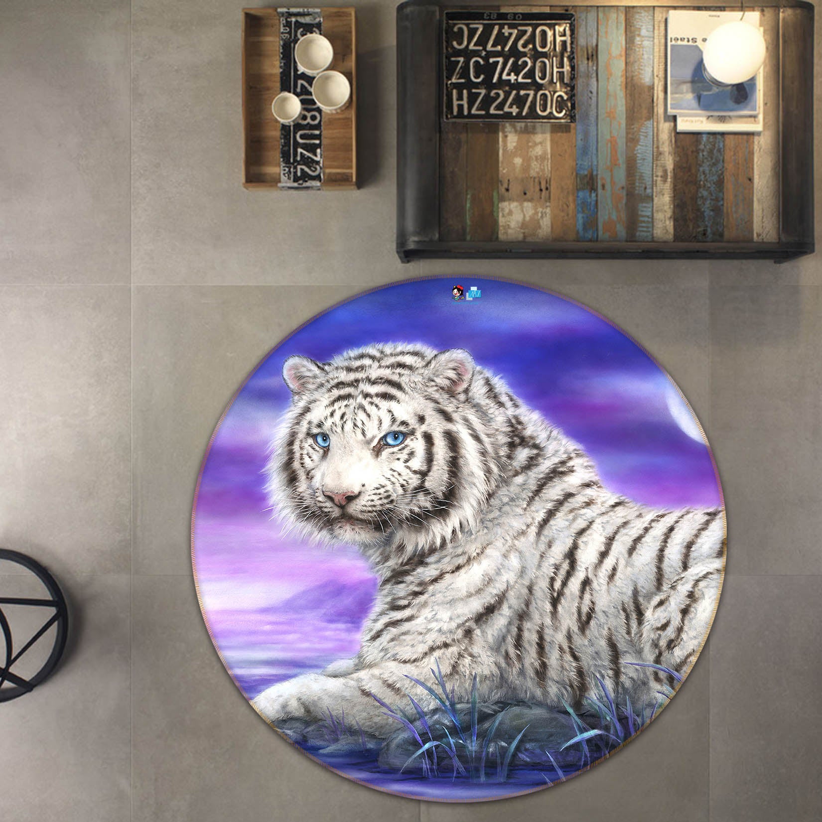3D Tiger Moon 6037 Kayomi Harai Rug Round Non Slip Rug Mat