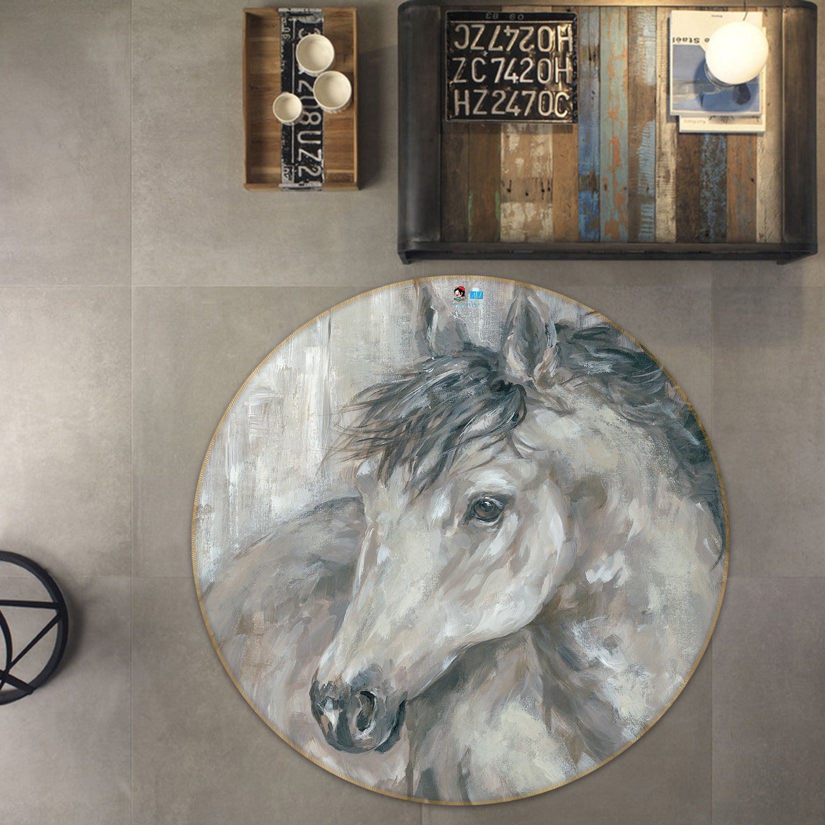 3D Horse Painting 2001 Debi Coules Rug Round Non Slip Rug Mat