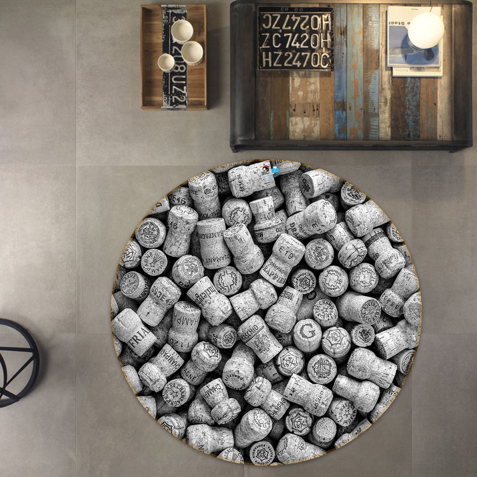 3D Gray Bottle 7580 Assaf Frank Rug Round Non Slip Rug Mat