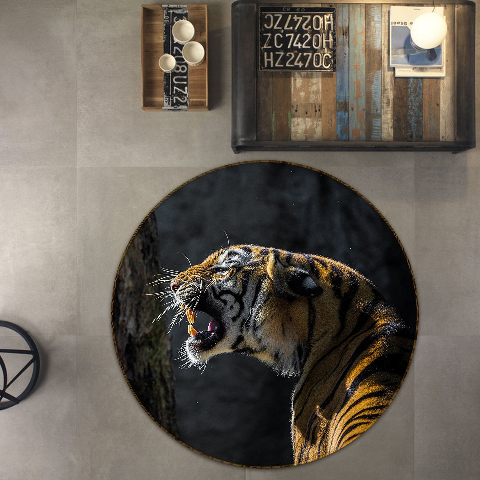 3D Tiger howling 106 Animal Round Non Slip Rug Mat Mat AJ Creativity Home 