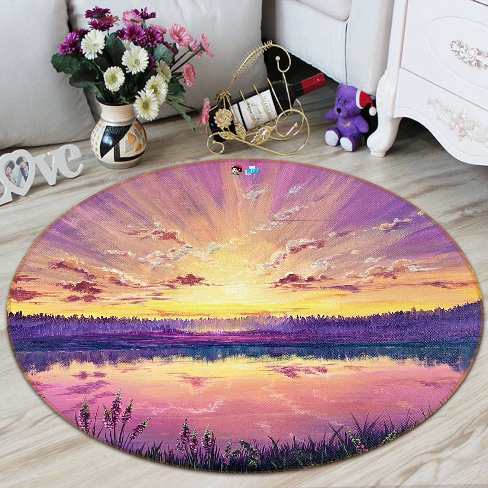 3D Lake Surface Sunrise 18143 Marina Zotova Rug Round Non Slip Rug Mat