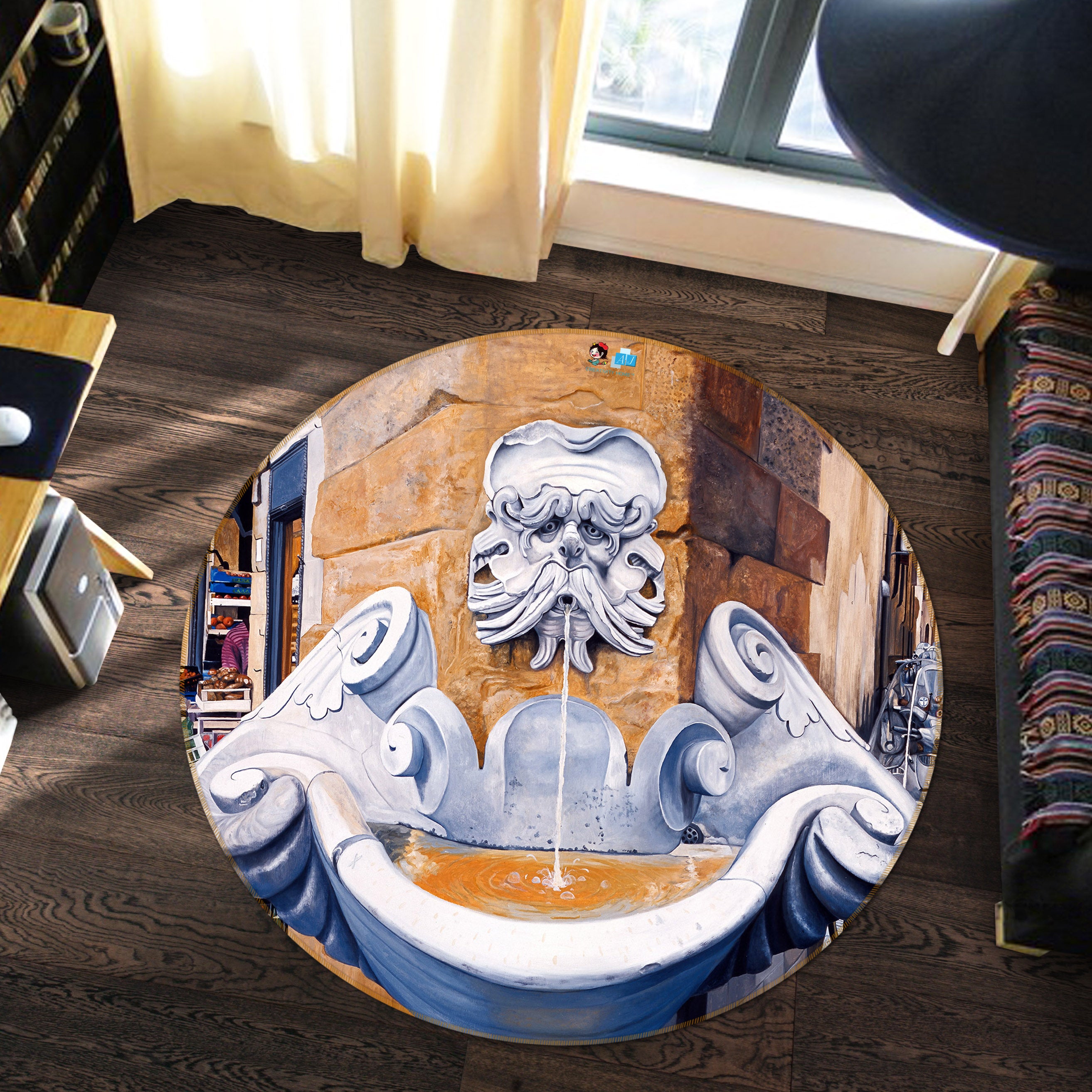 3D Pattern Statue 11093 Matthew Holden Bates Rug Round Non Slip Rug Mat