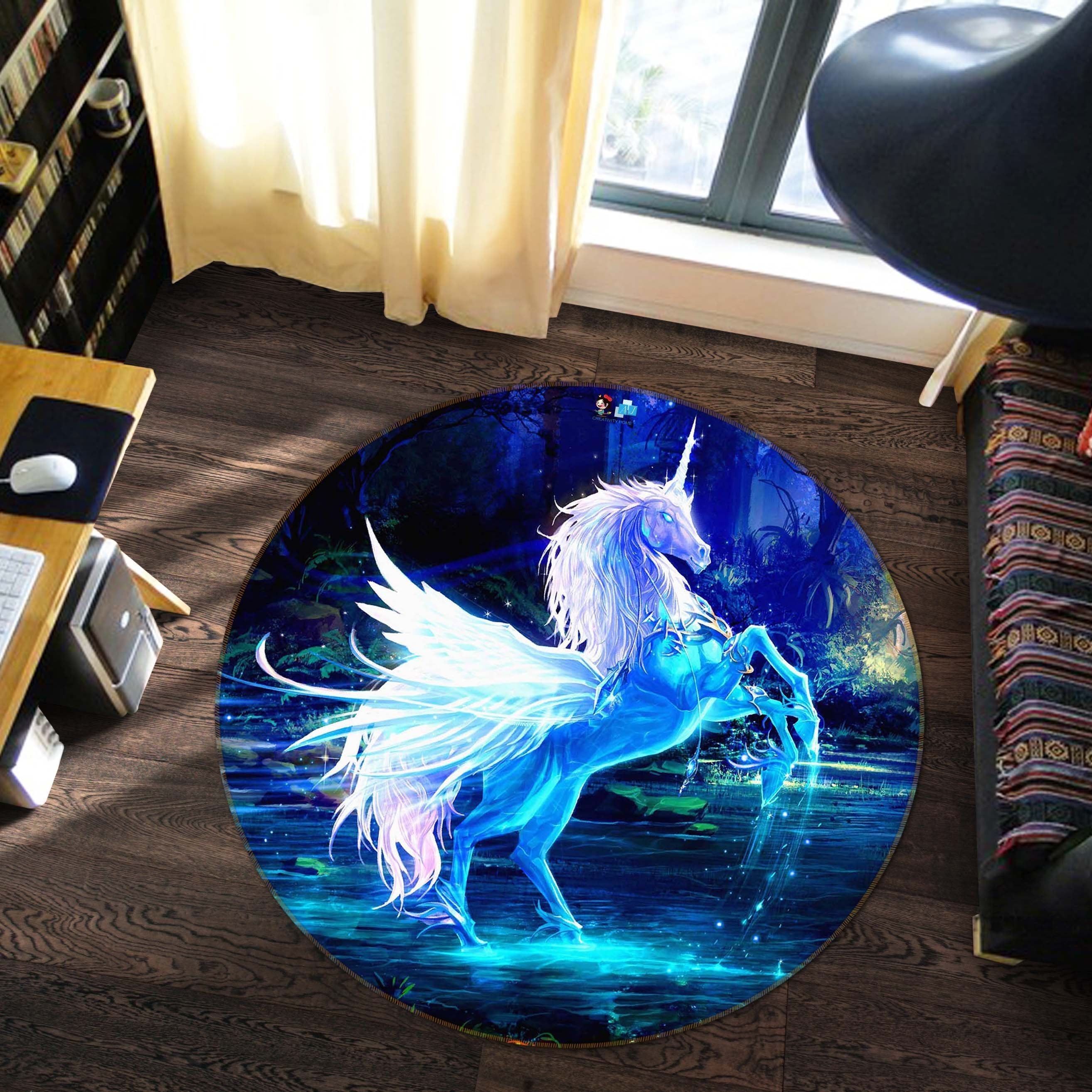 3D Fantastic Unicorn 32 Round Non Slip Rug Mat Mat AJ Creativity Home 