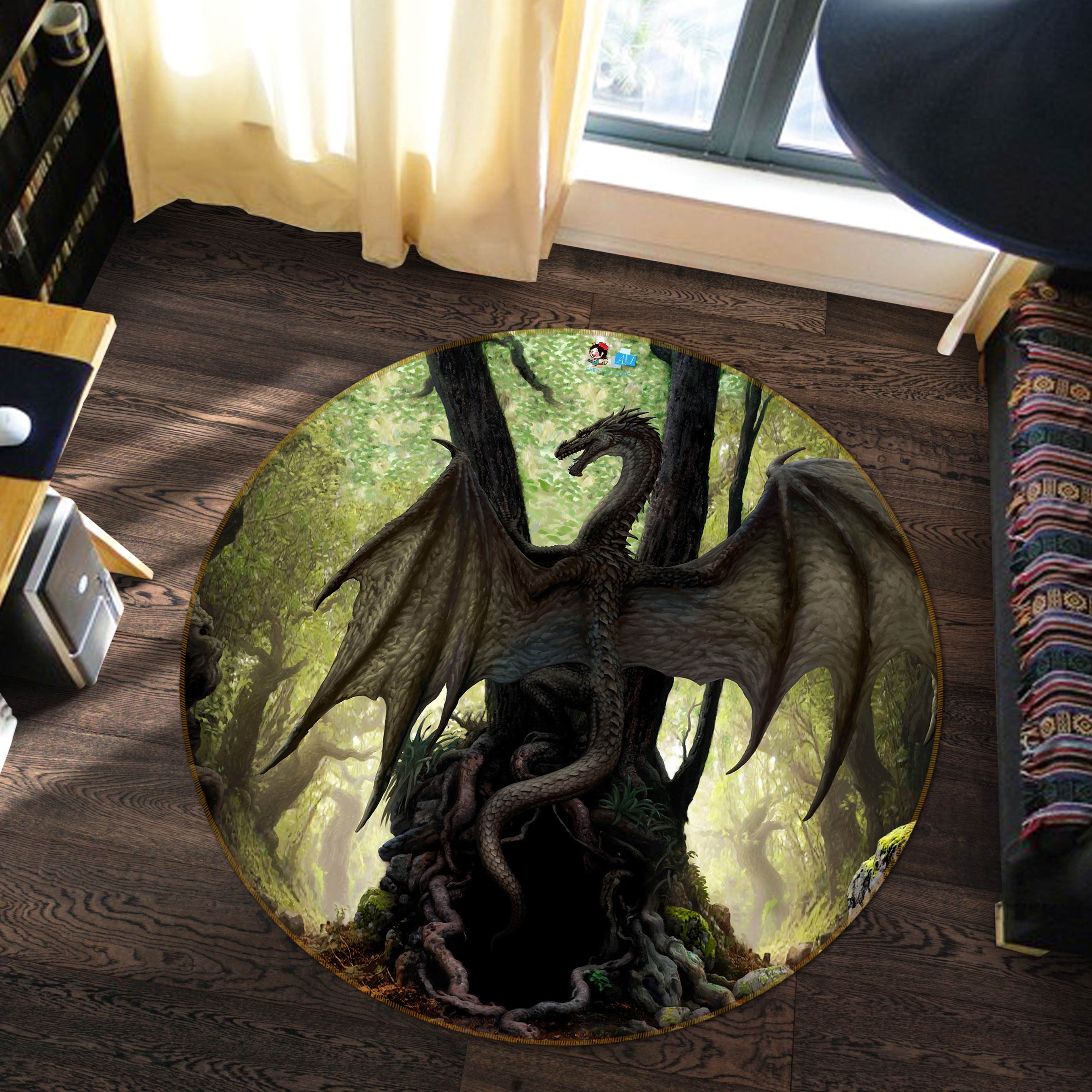 3D Trees Dragon 6144 Ciruelo Rug Round Non Slip Rug Mat
