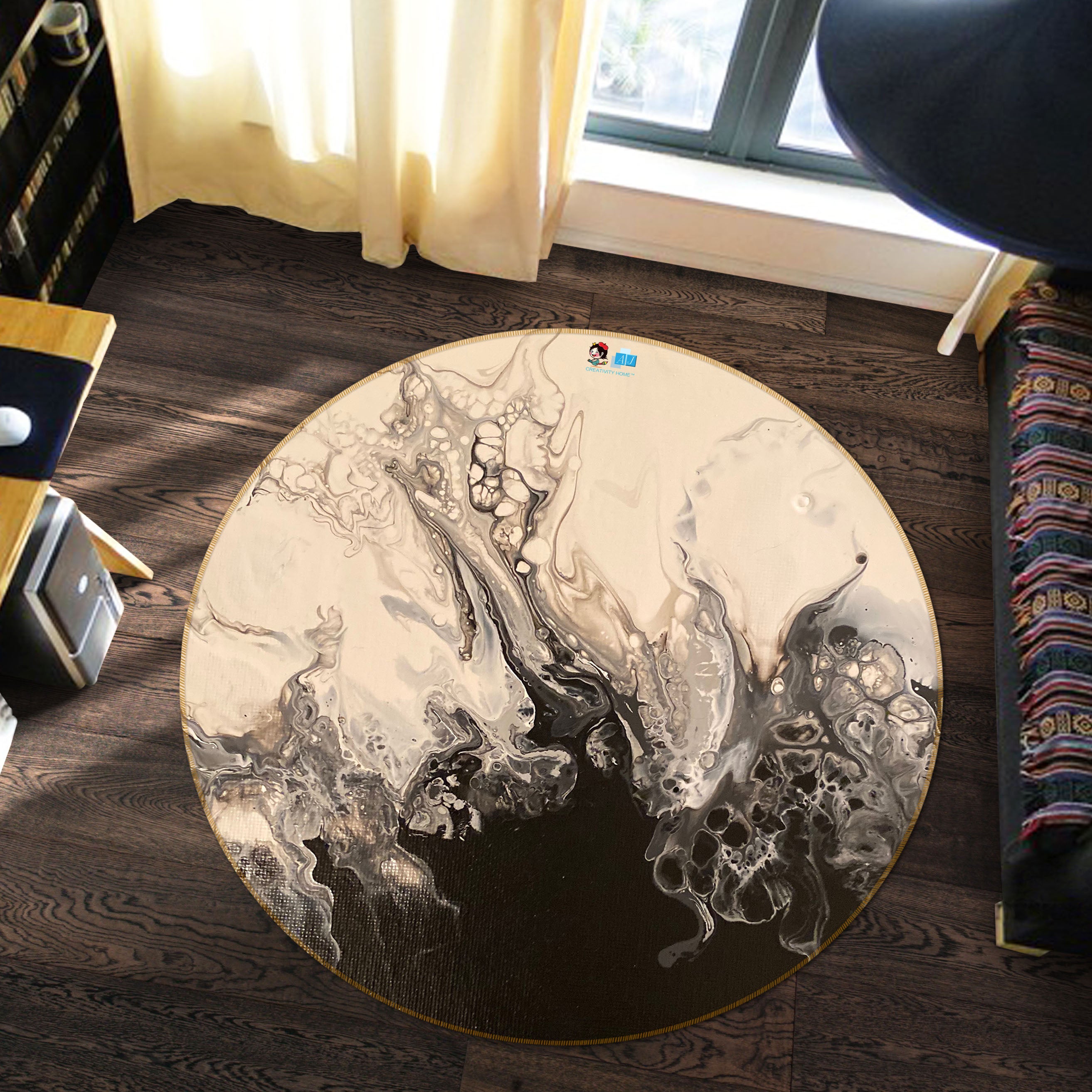 3D Black-Brown 40002 Valerie Latrice Rug Round Non Slip Rug Mat