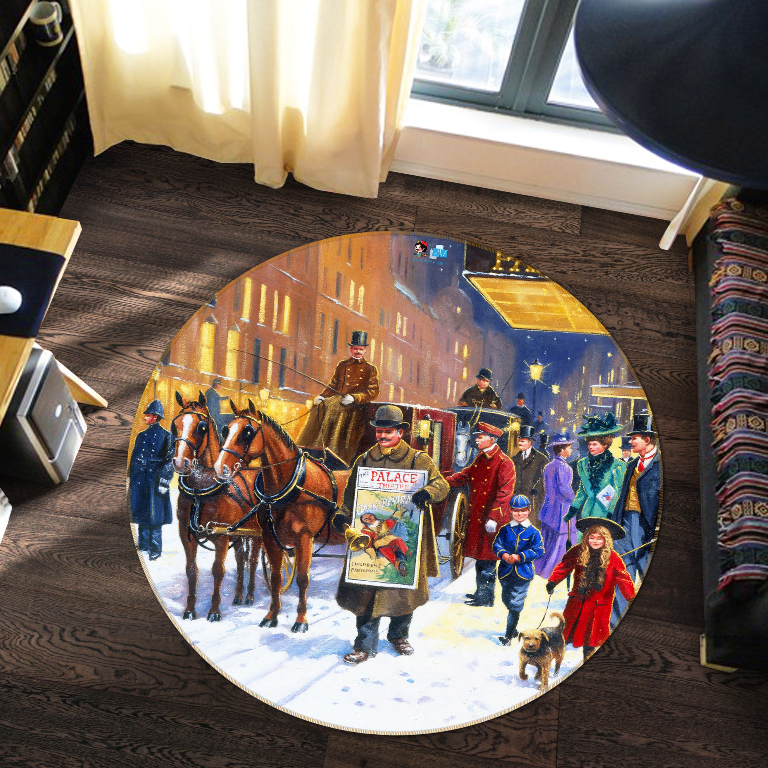 3D Street Carriage 041 Kevin Walsh Rug Round Non Slip Rug Mat