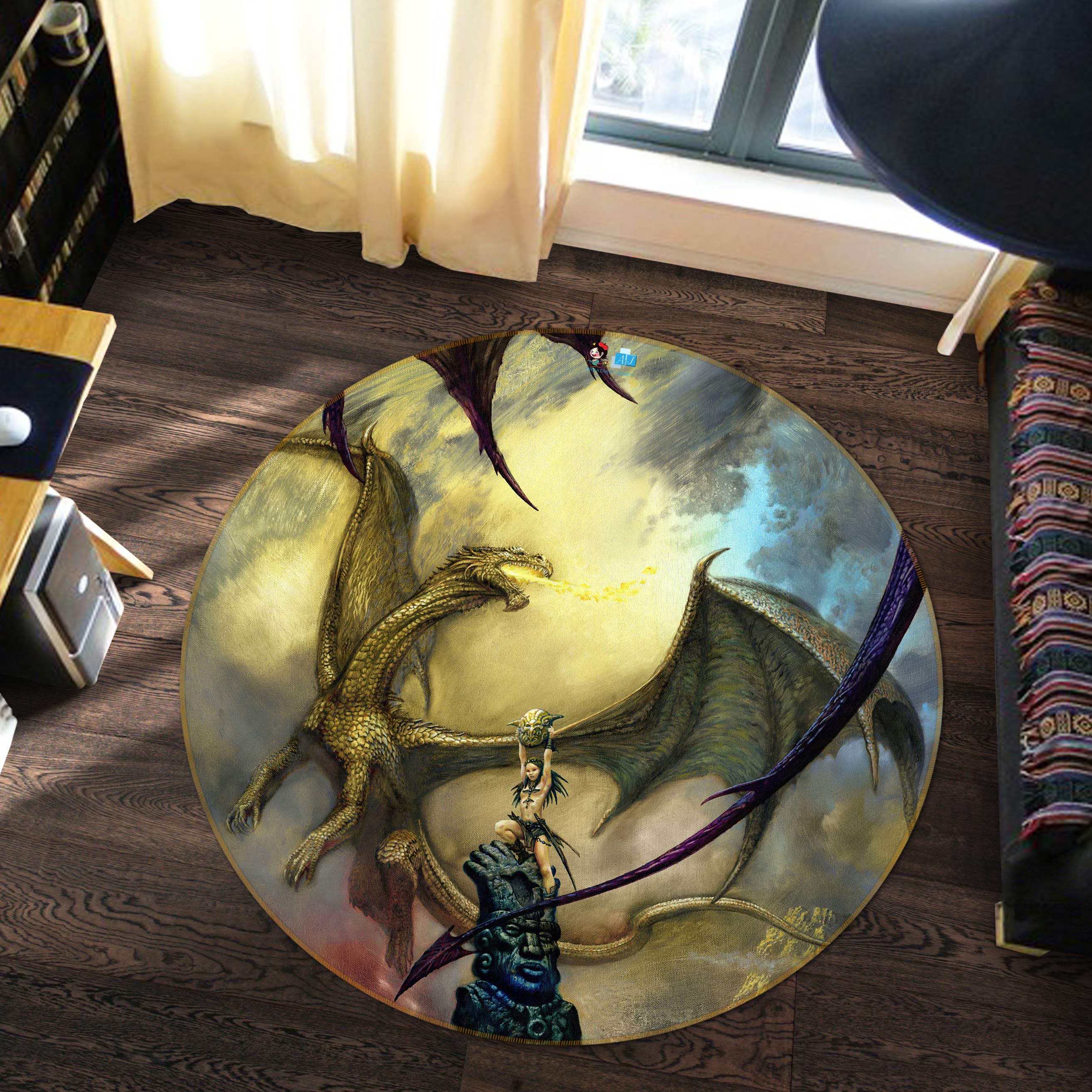 3D Pterosaur Egg 6150 Ciruelo Rug Round Non Slip Rug Mat