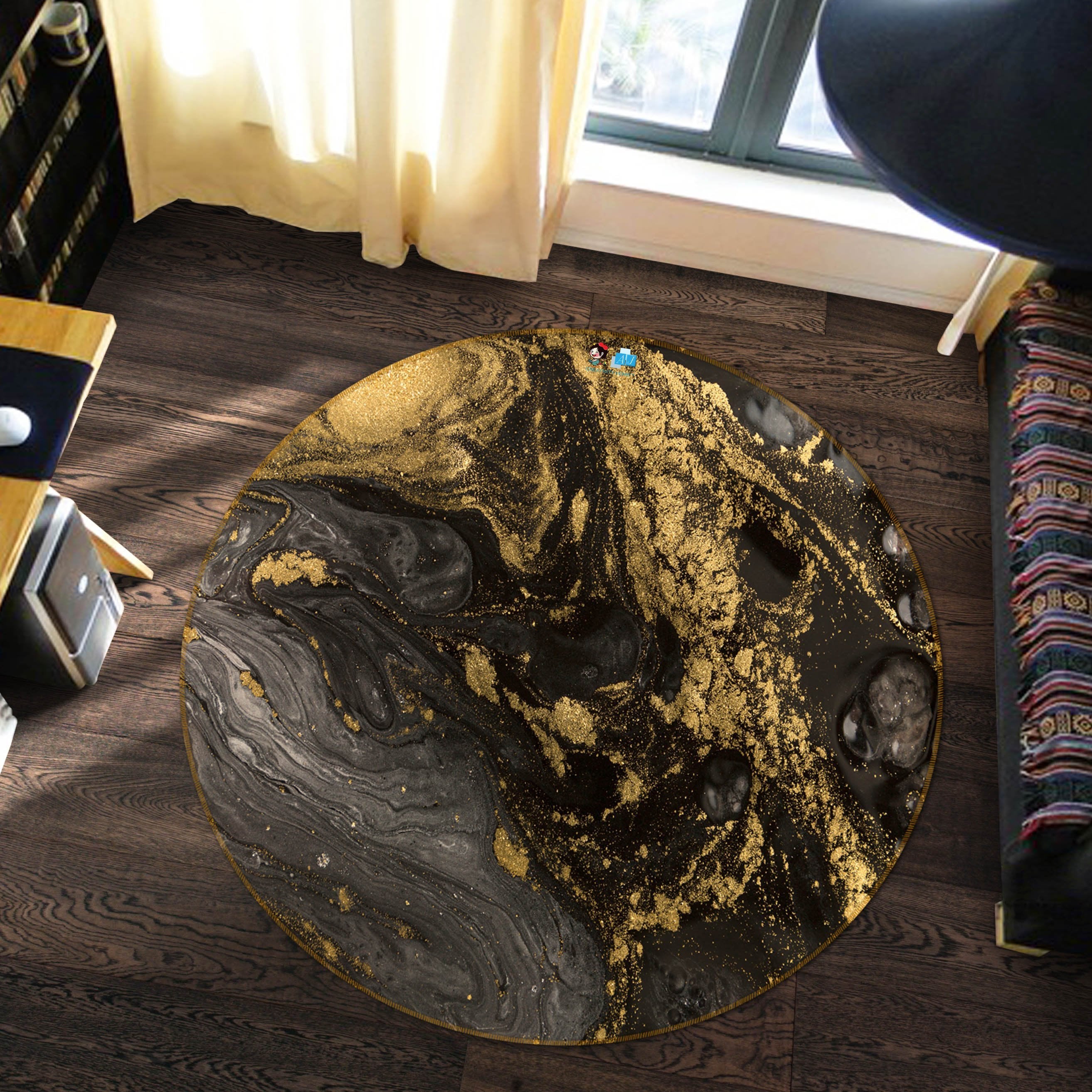 3D Gold Sand Flow 163 Round Non Slip Rug Mat Mat AJ Creativity Home 