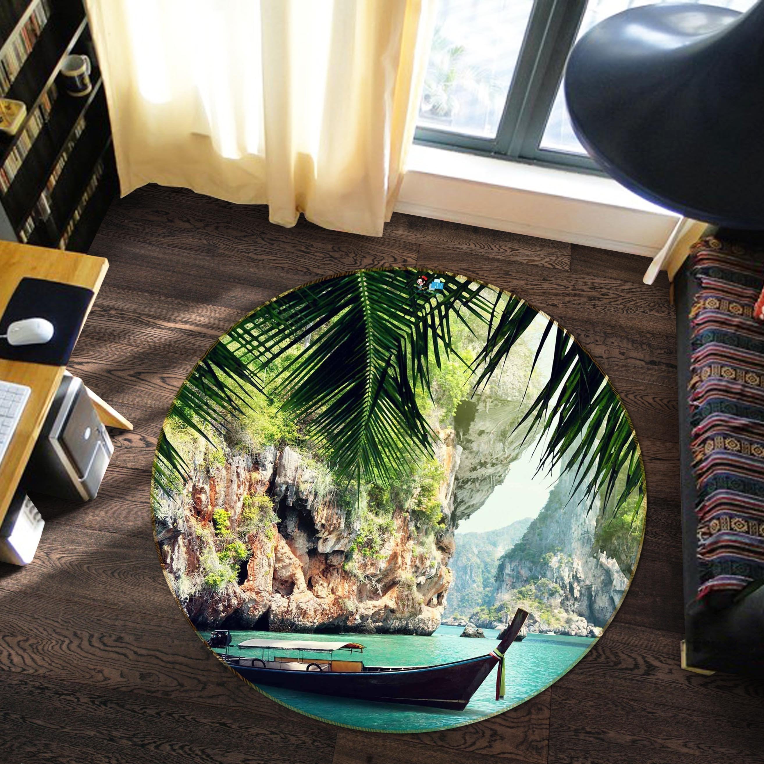 3D Bay Scenery 85 Round Non Slip Rug Mat Mat AJ Creativity Home 