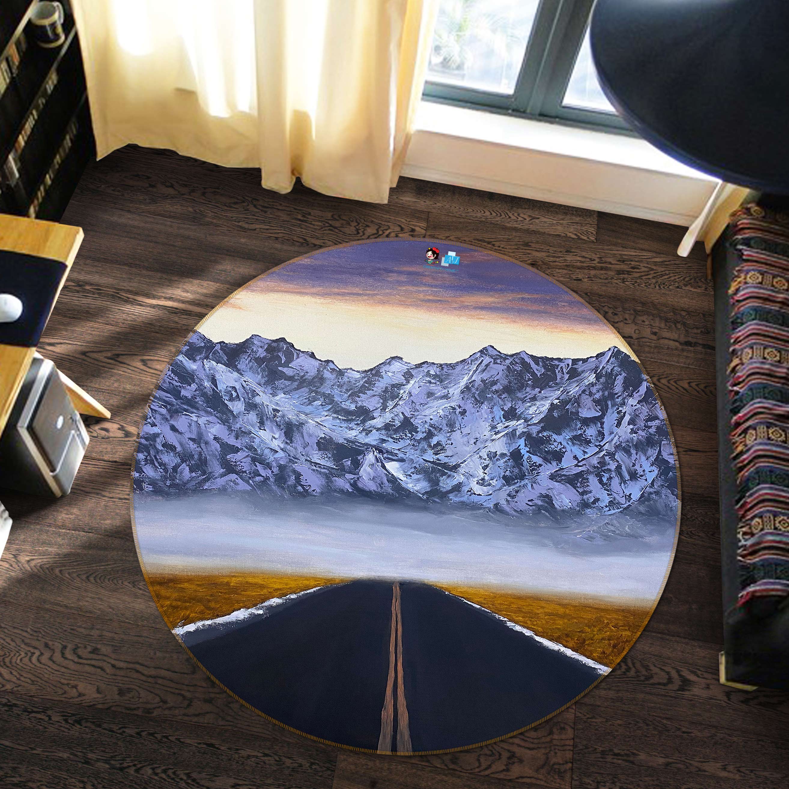 3D Highway Snow Mountain 9739 Marina Zotova Rug Round Non Slip Rug Mat