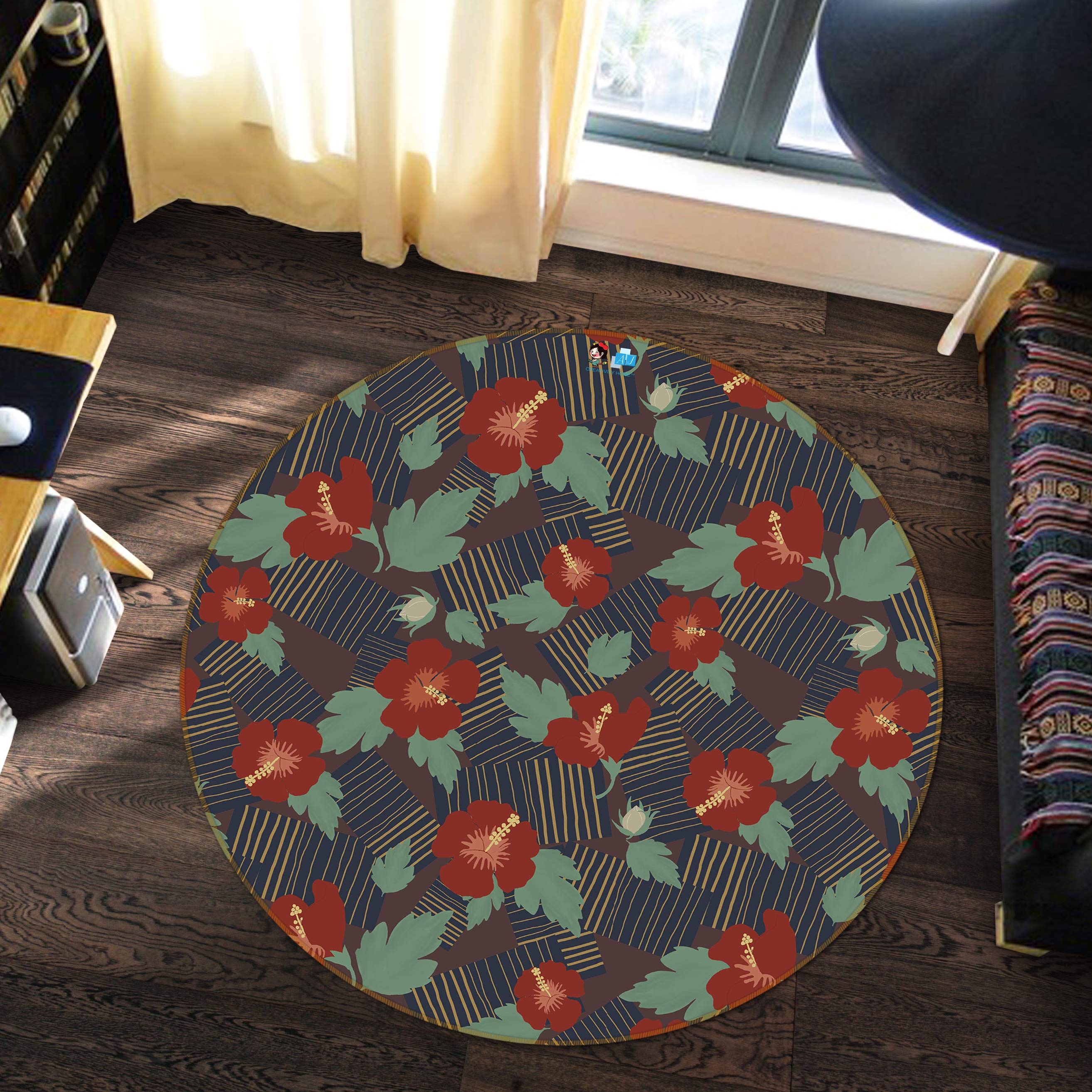 3D Red Flowers 9897 Kasumi Loffler Rug Round Non Slip Rug Mat