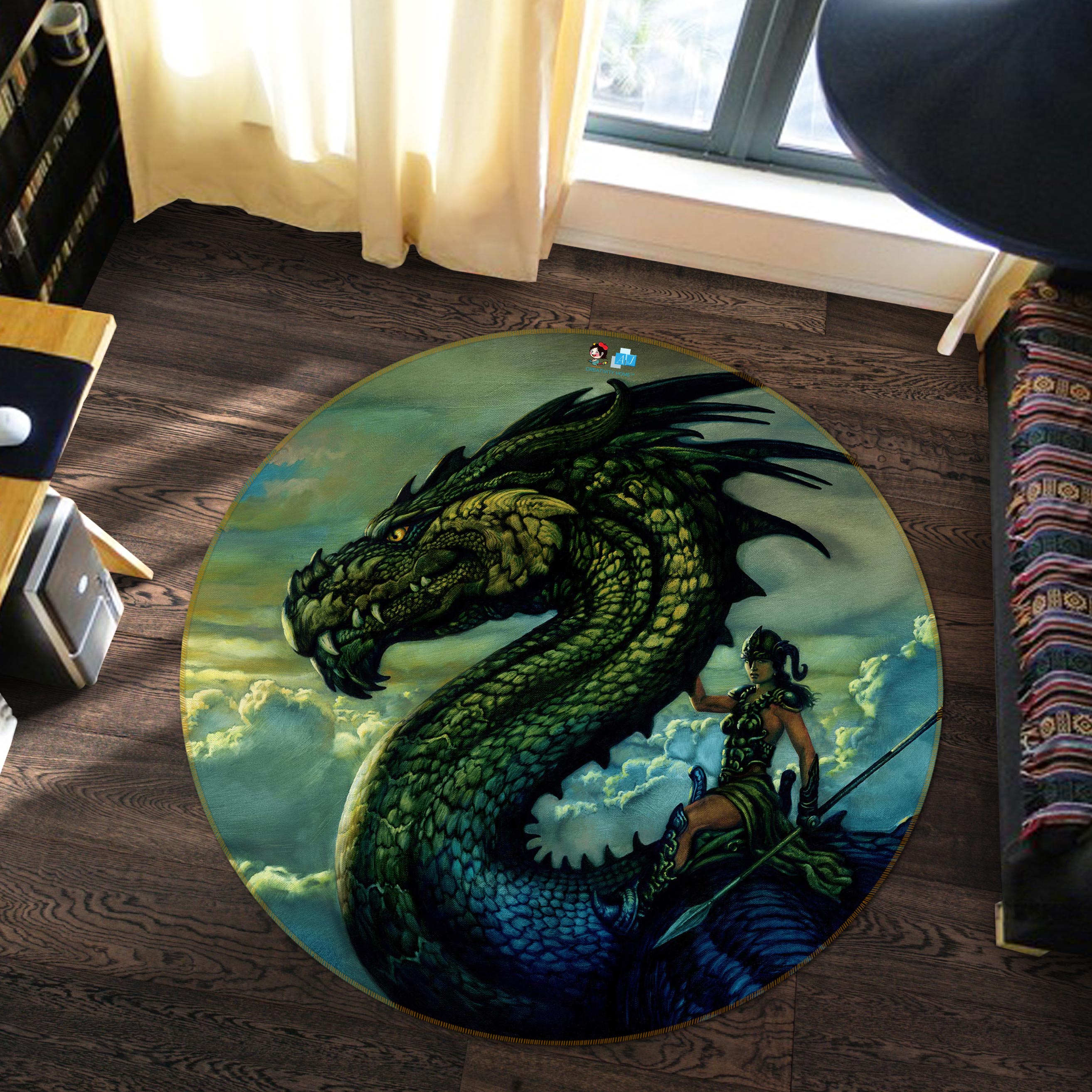 3D Dragon 6129 Ciruelo Rug Round Non Slip Rug Mat