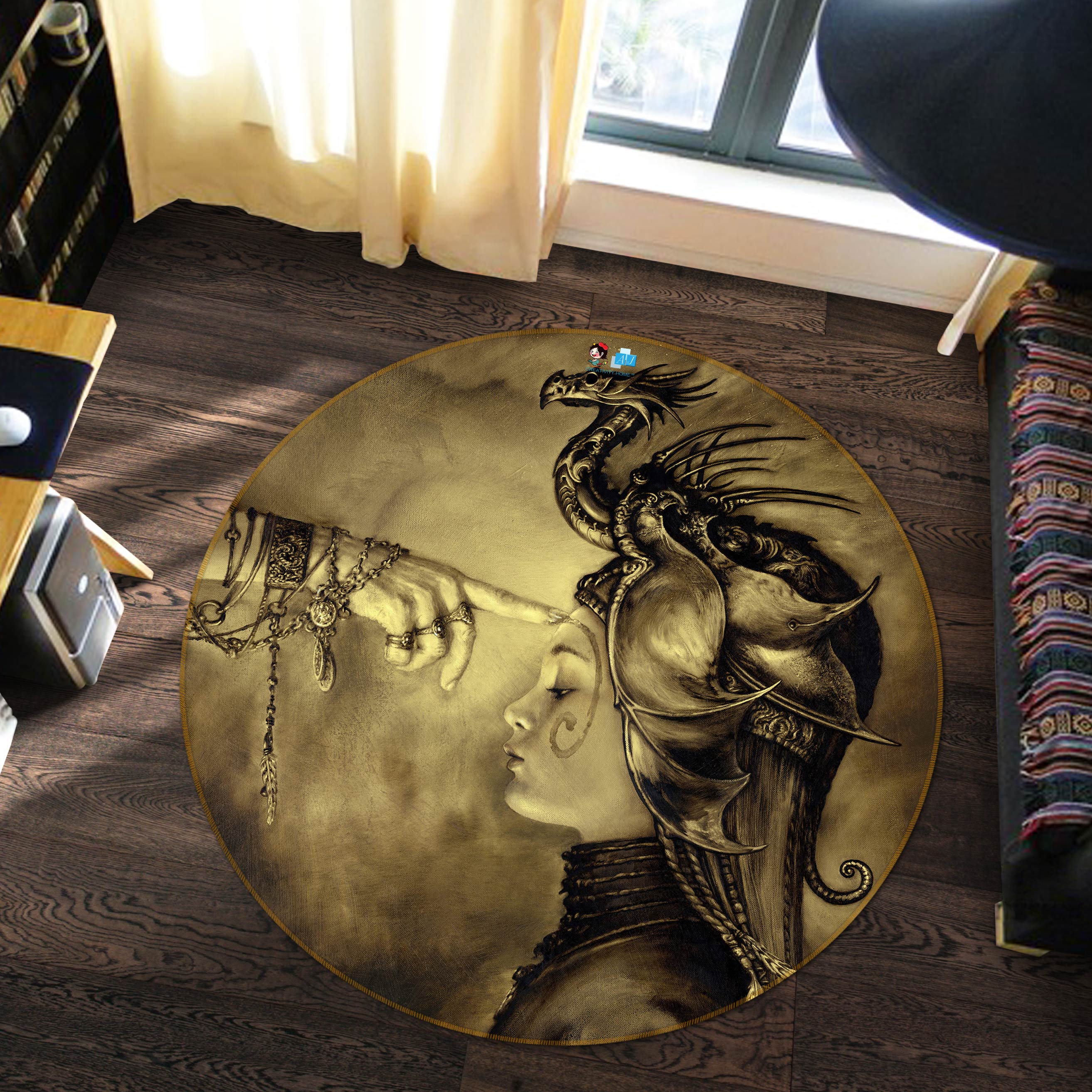 3D Finger Dragon Girl 6137 Ciruelo Rug Round Non Slip Rug Mat