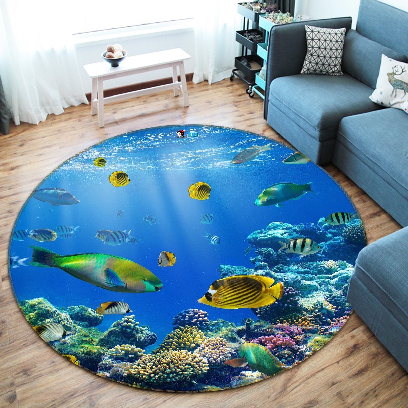3D Ocean World 1 Round Non Slip Rug Mat Mat AJ Creativity Home 