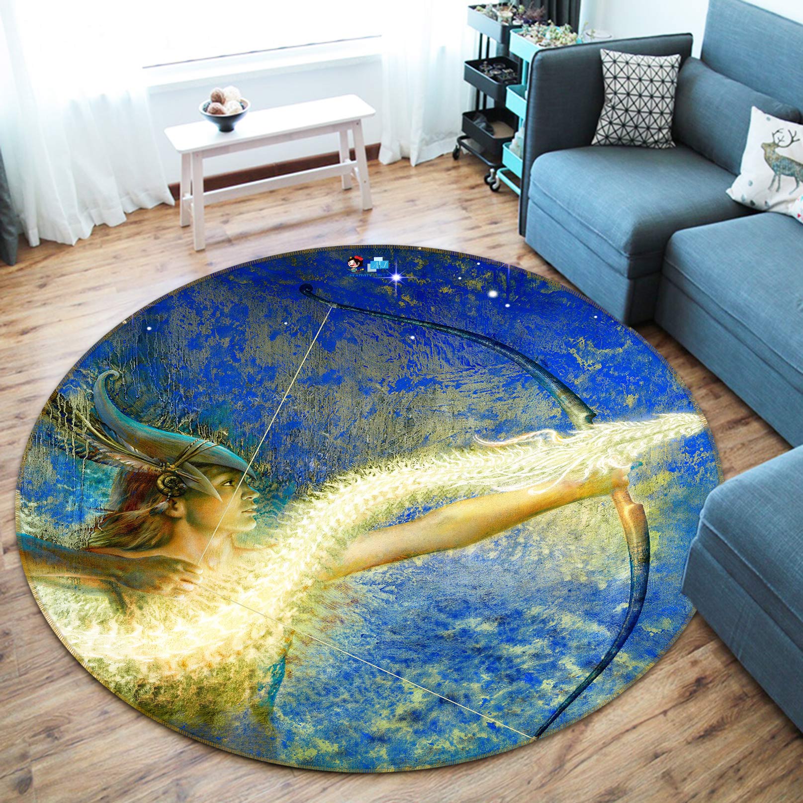 3D Golden Light Dragon Arrow 6156 Ciruelo Rug Round Non Slip Rug Mat