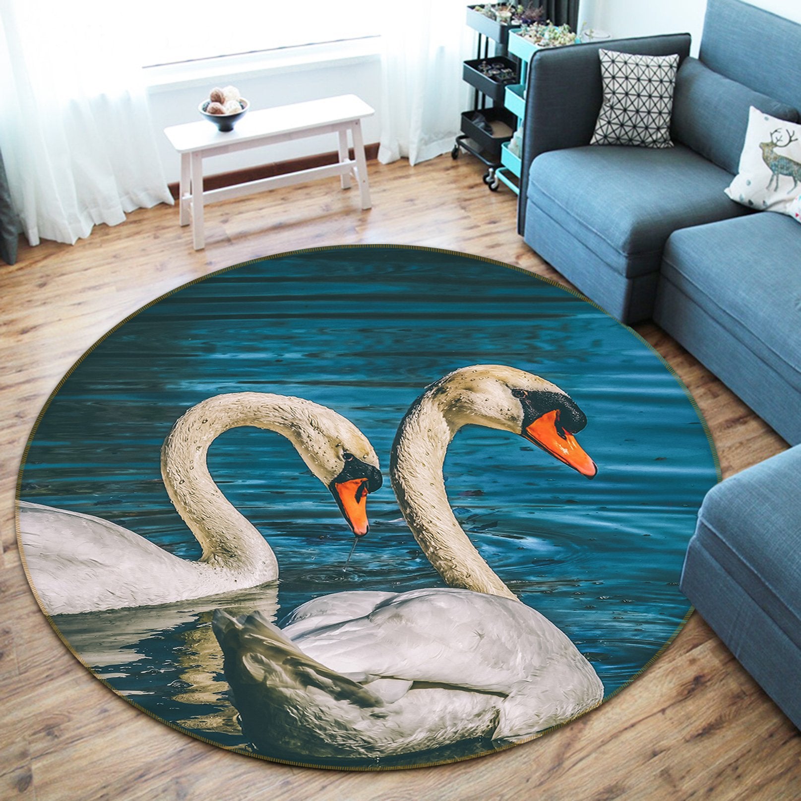 3D Swan Lake 097 Animal Round Non Slip Rug Mat Mat AJ Creativity Home 