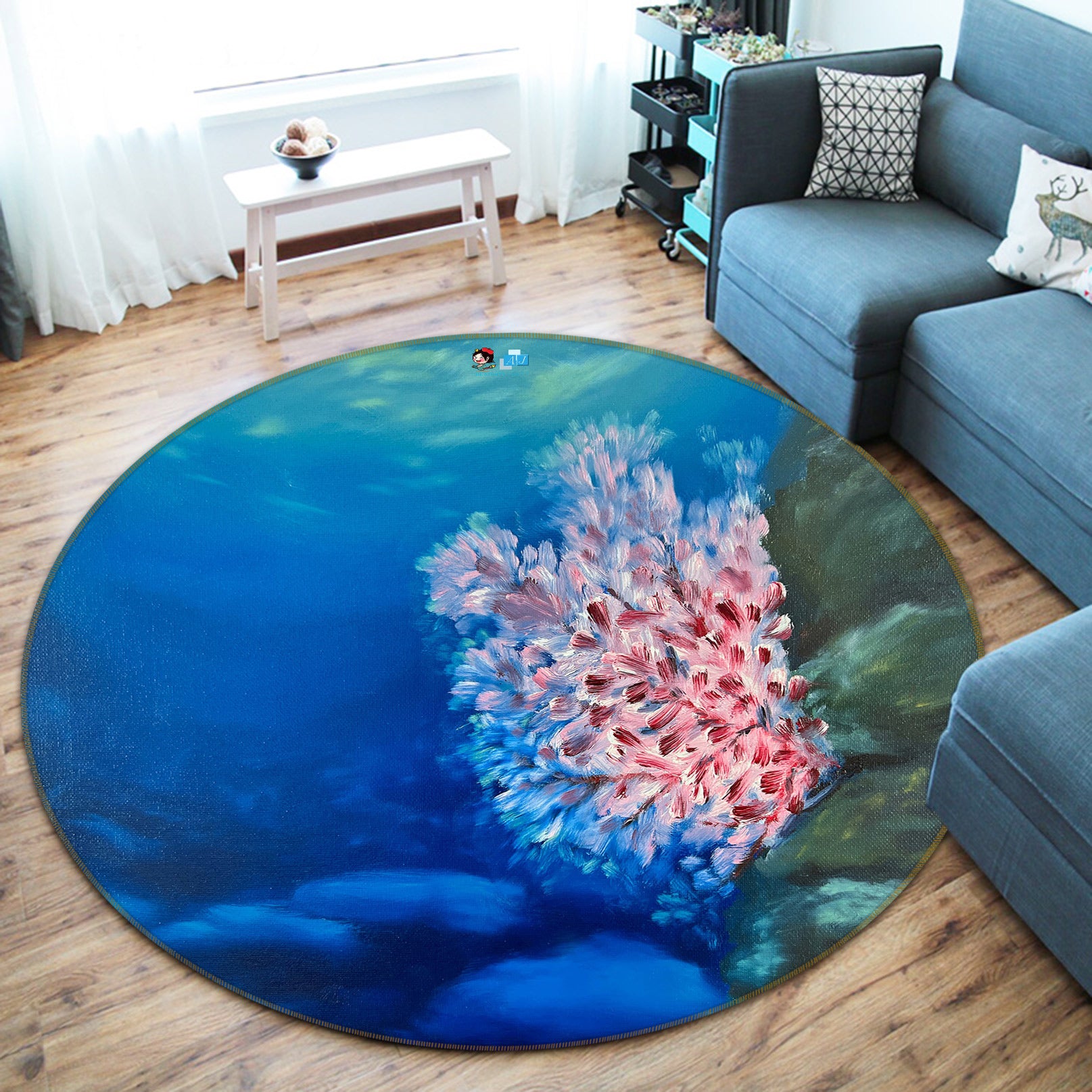 3D Seabed Pink Coral 9745 Marina Zotova Rug Round Non Slip Rug Mat