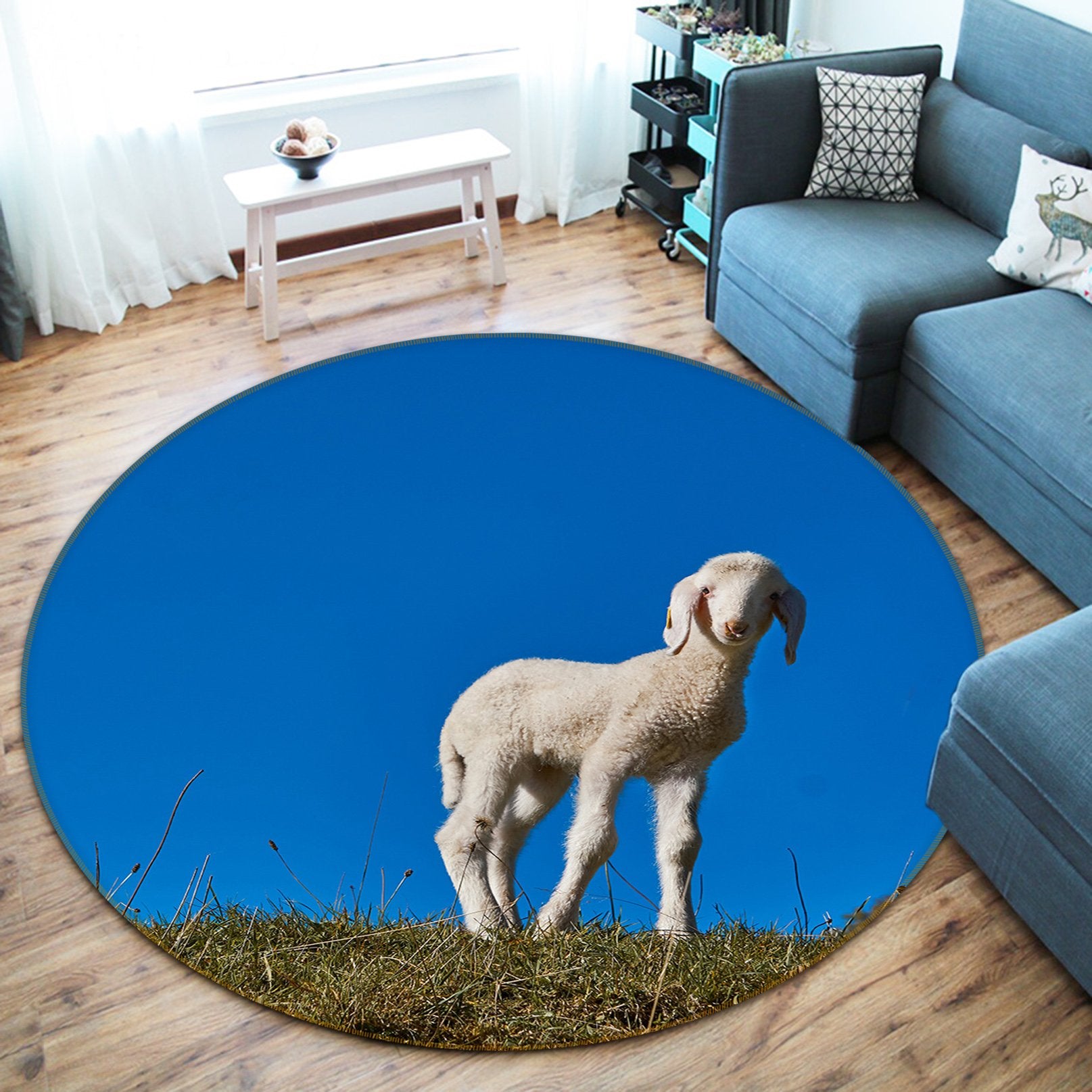 3D Sheep 071 Animal Round Non Slip Rug Mat Mat AJ Creativity Home 