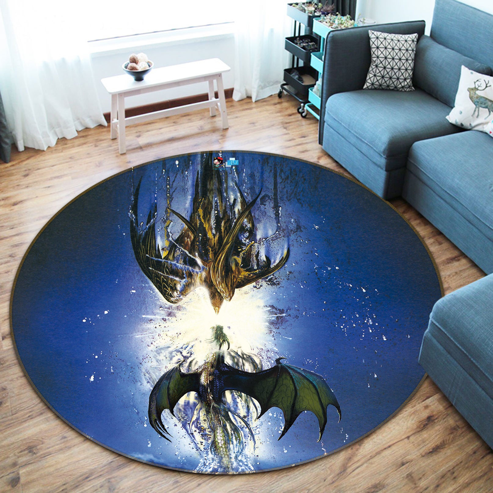 3D Night Sky Two Dragons 6055 Ciruelo Rug Round Non Slip Rug Mat