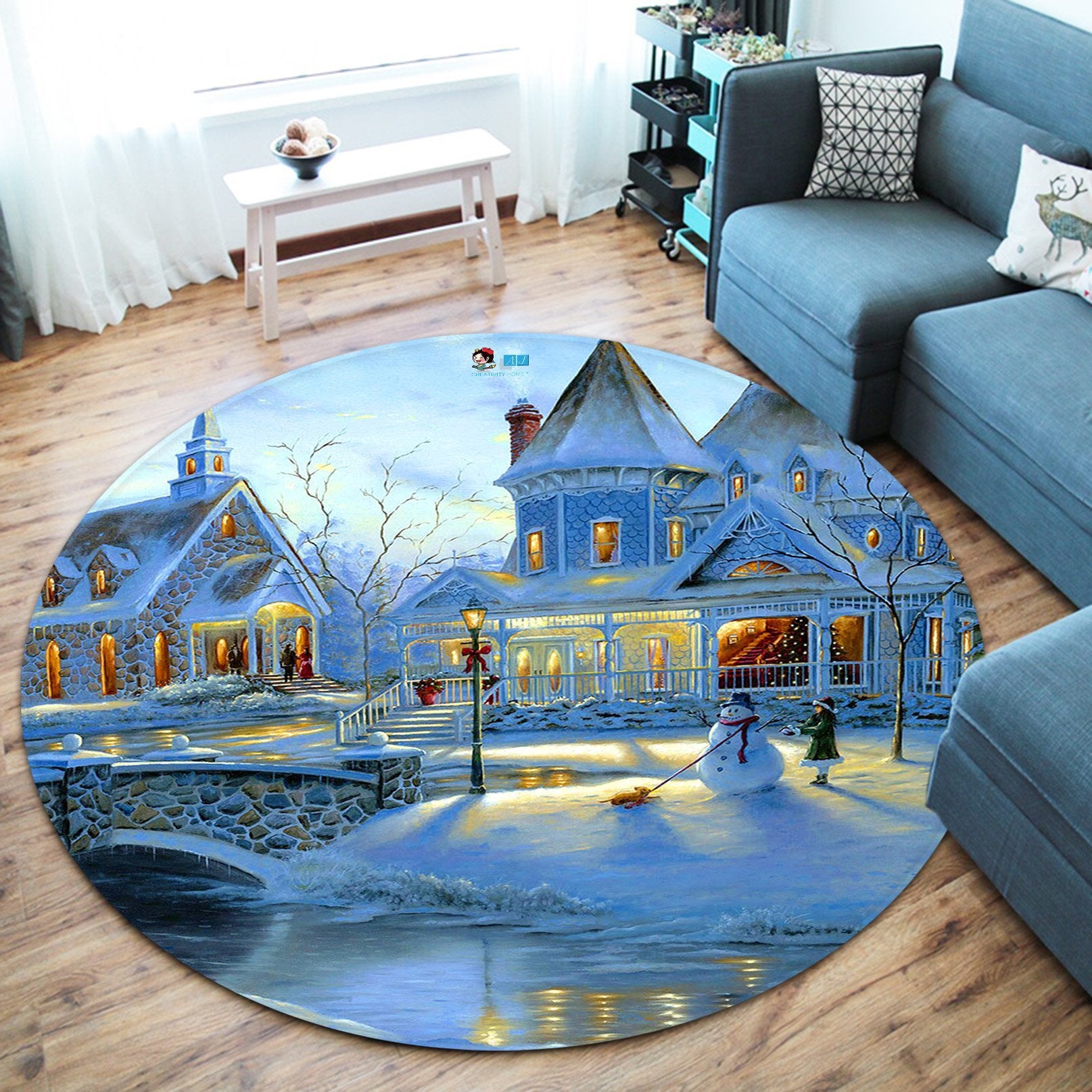 3D Villa Bridge 058 Round Non Slip Rug Mat Mat AJ Creativity Home 