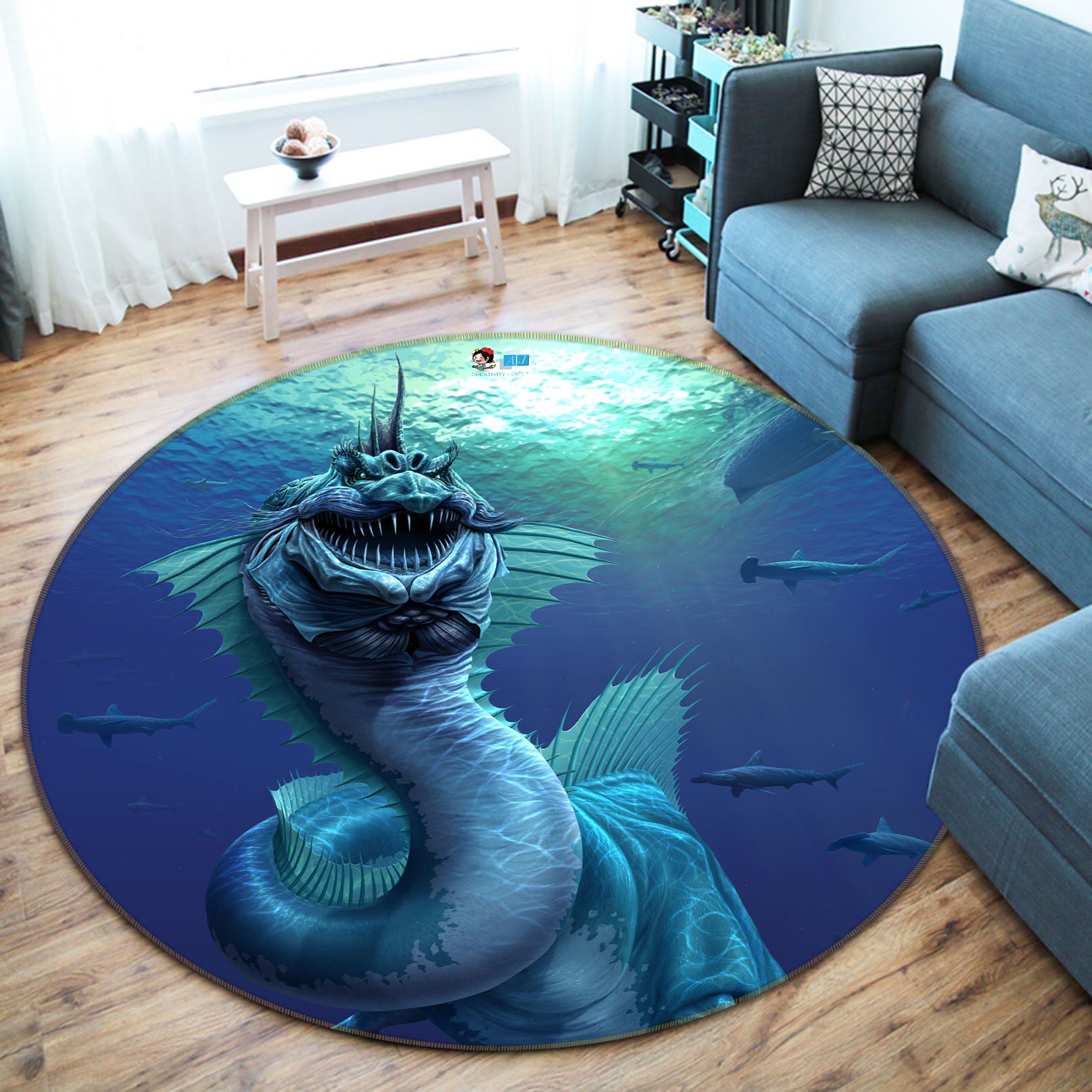 3D Sea Dragon 4172 Tom Wood Rug Round Non Slip Rug Mat