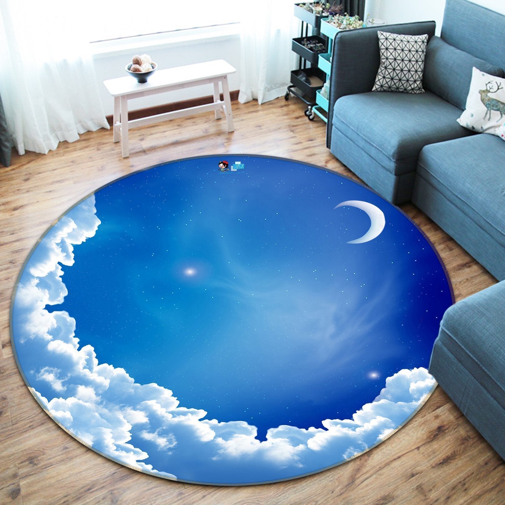3D Stars Sky Moon Clouds 3 Round Non Slip Rug Mat Mat AJ Creativity Home 