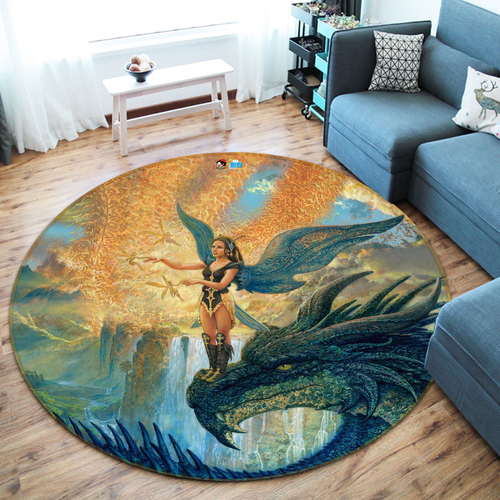 3D Dragon Elf Girl 6155 Ciruelo Rug Round Non Slip Rug Mat