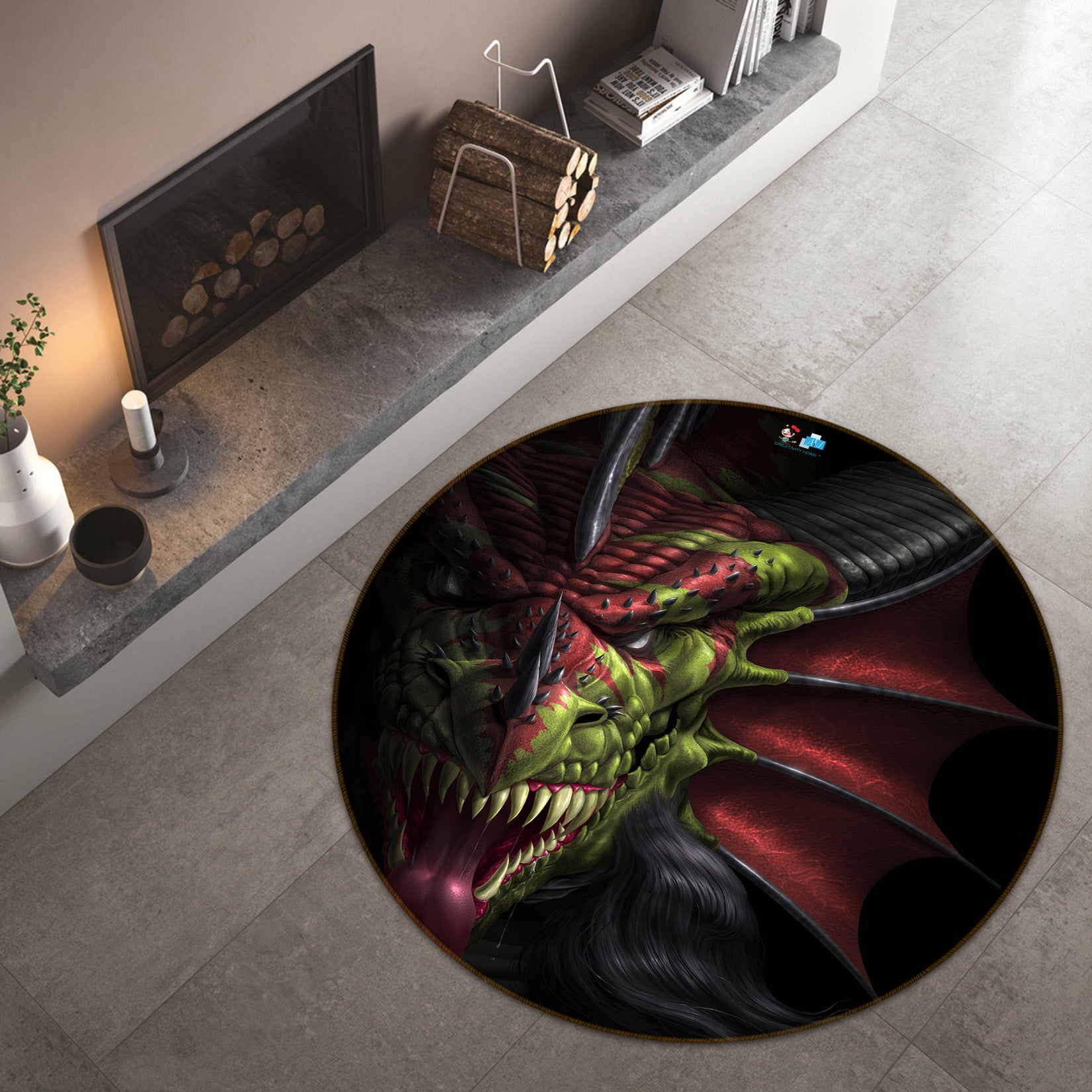 3D Dragon 4183 Tom Wood Rug Round Non Slip Rug Mat