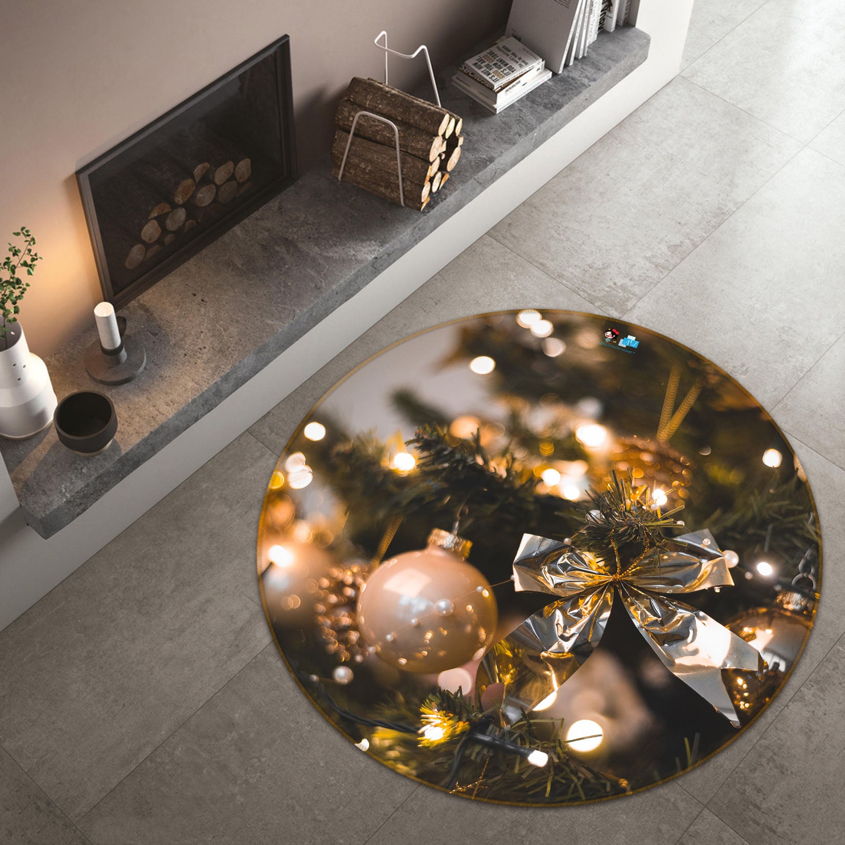 3D Ball Ball Bow Pendant 56001 Christmas Round Non Slip Rug Mat Xmas