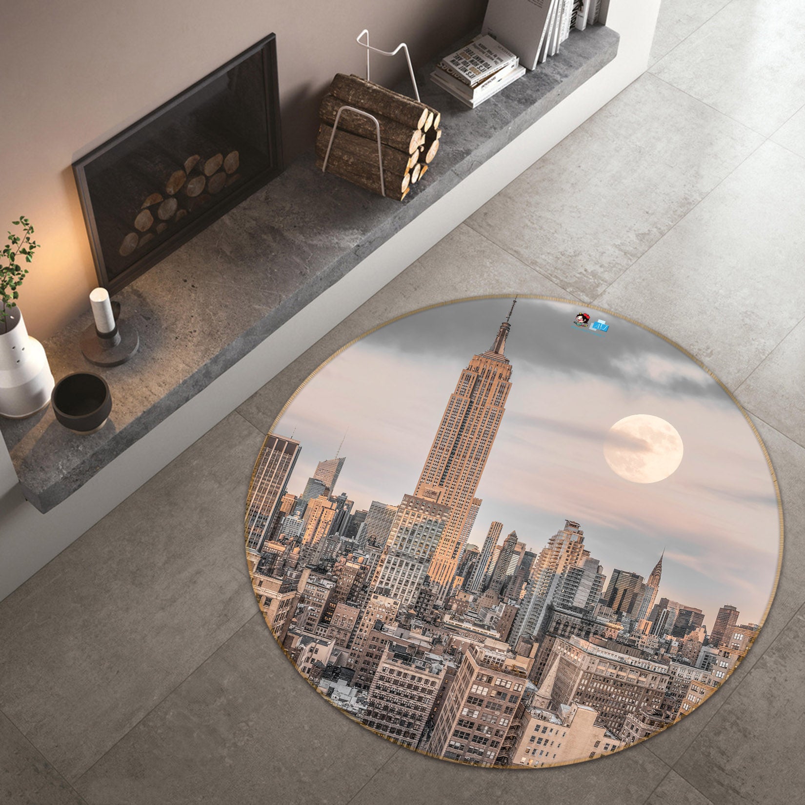 3D Modern City 7319 Assaf Frank Rug Round Non Slip Rug Mat