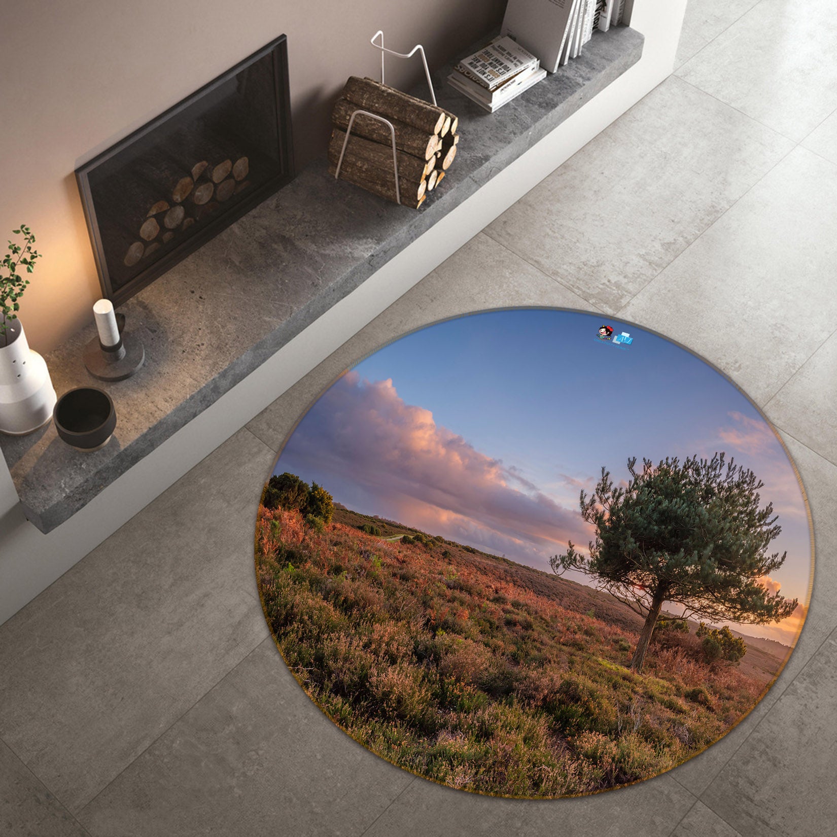 3D Sunset Grassland 7376 Assaf Frank Rug Round Non Slip Rug Mat