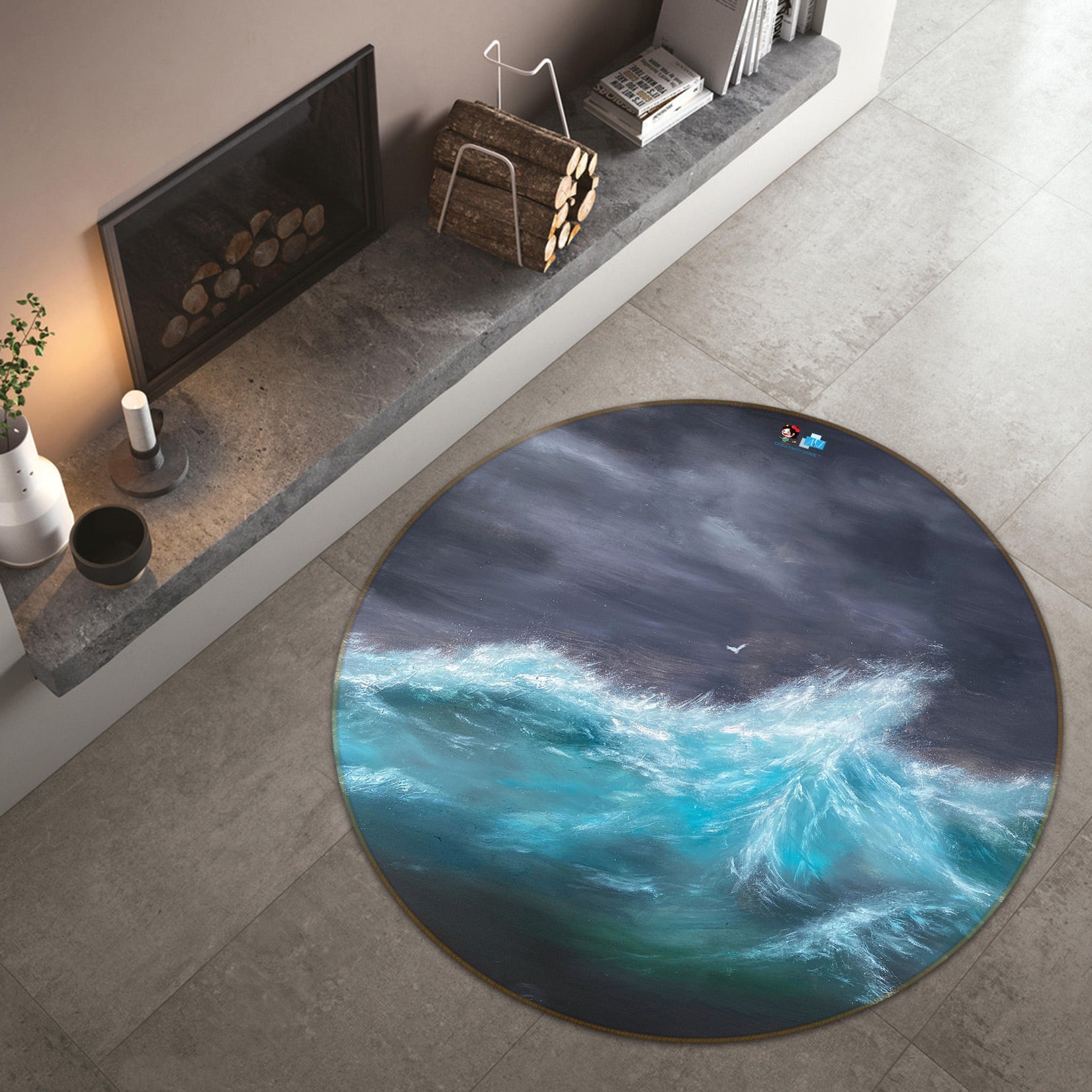 3D Waves 9727 Marina Zotova Rug Round Non Slip Rug Mat