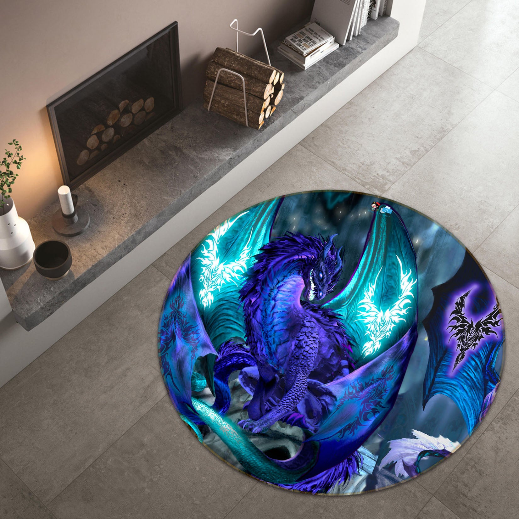 3D Purple Dragon 8372 Ruth Thompson Rug Round Non Slip Rug Mat