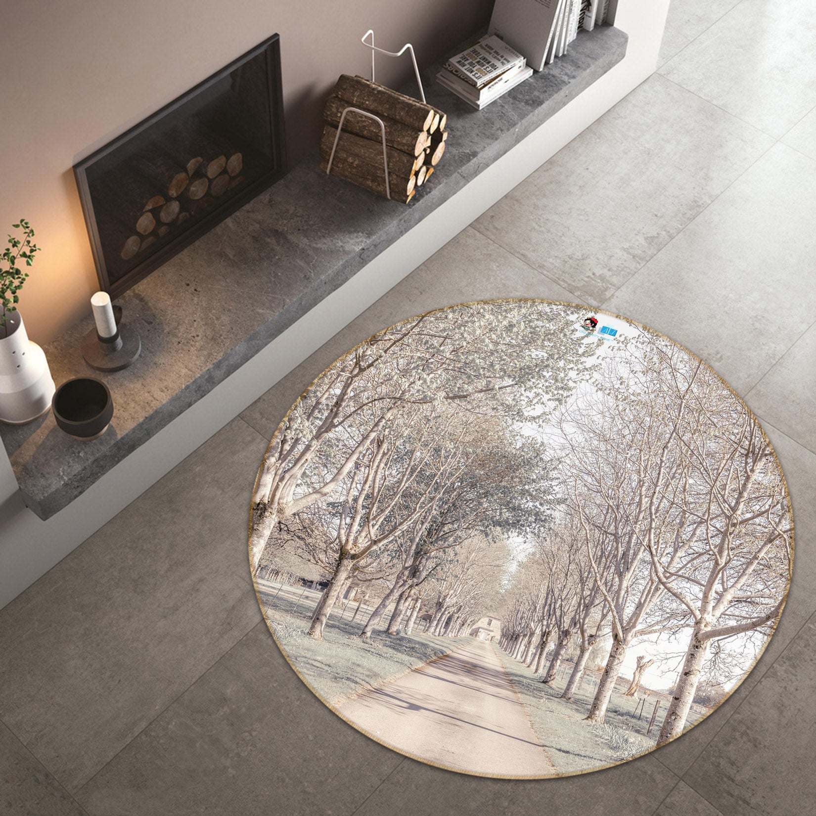 3D Tree Meadow 7398 Assaf Frank Rug Round Non Slip Rug Mat