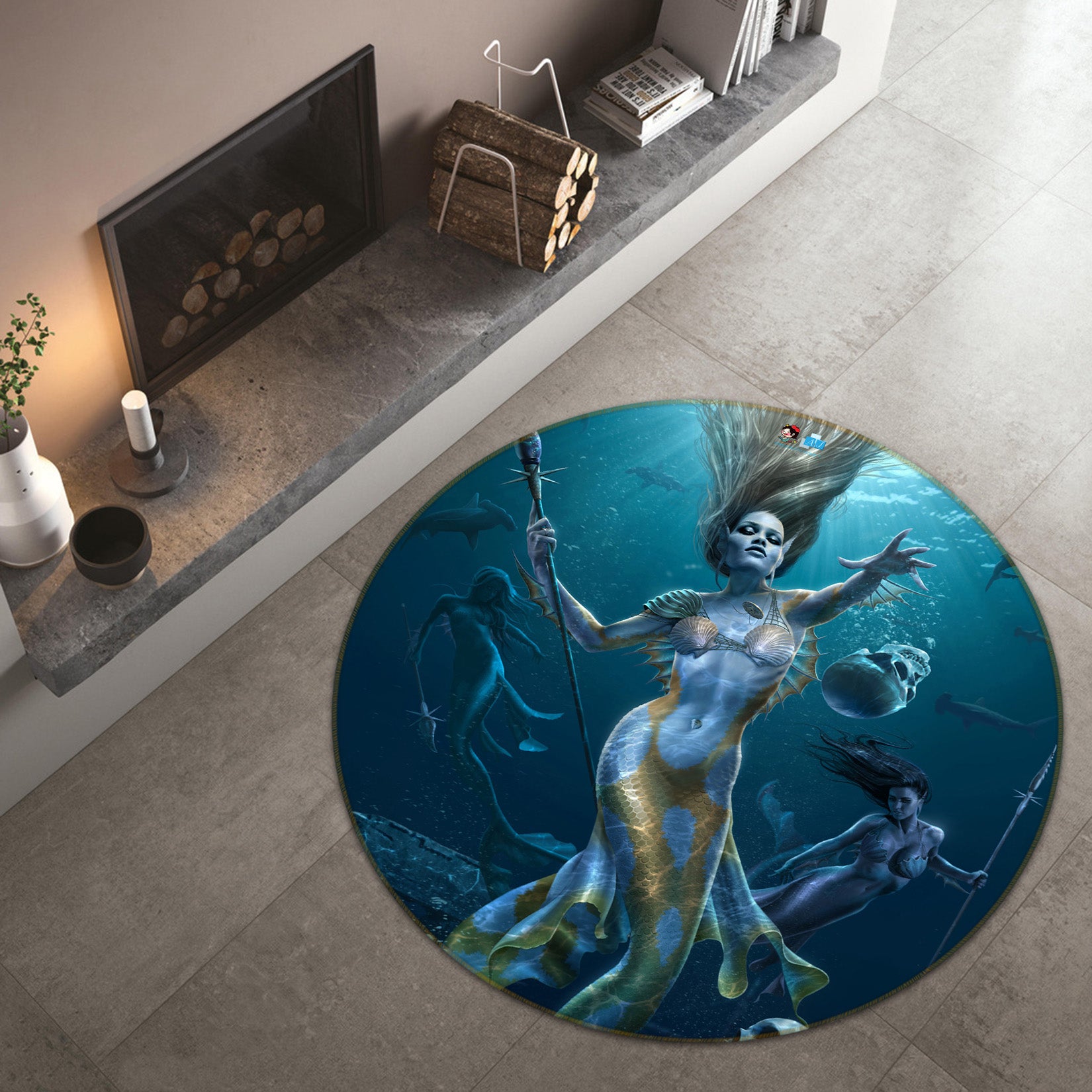 3D Mermaid 4186 Tom Wood Rug Round Non Slip Rug Mat