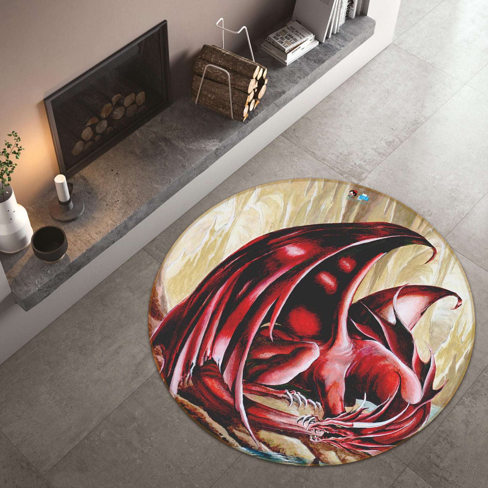 3D Red Dragon 8380 Ruth Thompson Rug Round Non Slip Rug Mat