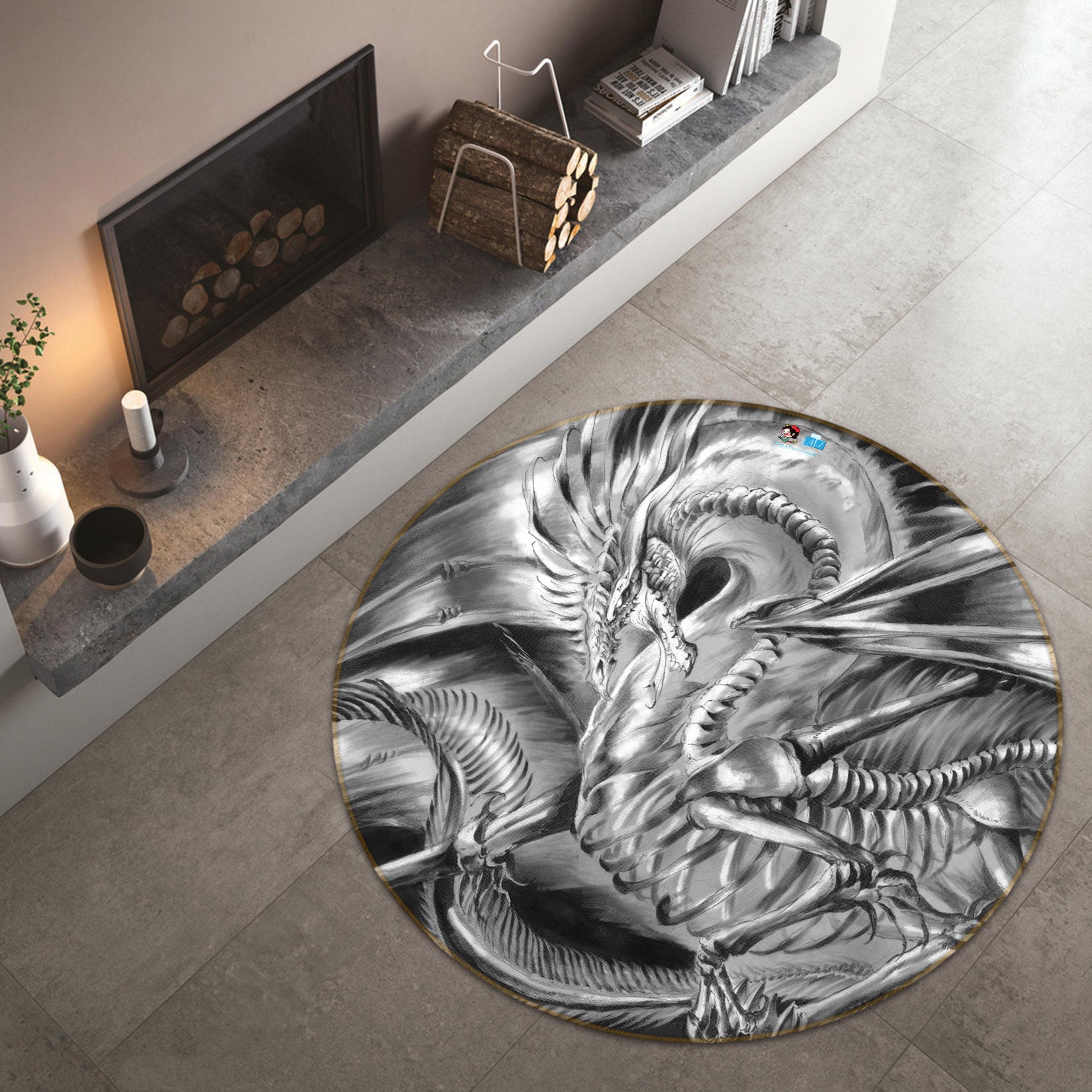 3D Gray Dragon 8361 Ruth Thompson Rug Round Non Slip Rug Mat