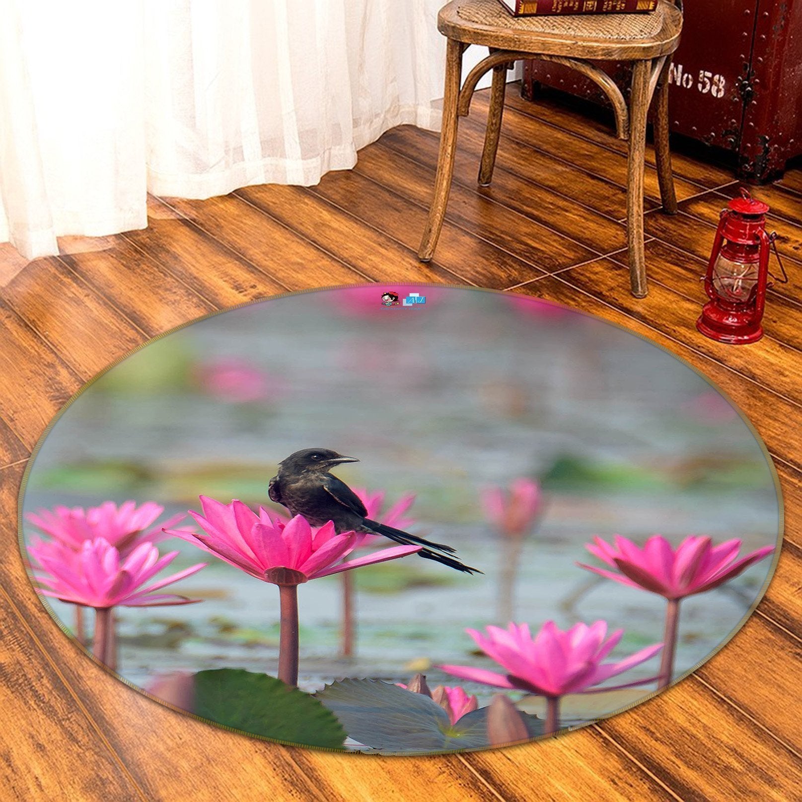 3D Lake Flowers And Bird 68 Round Non Slip Rug Mat Mat AJ Creativity Home 