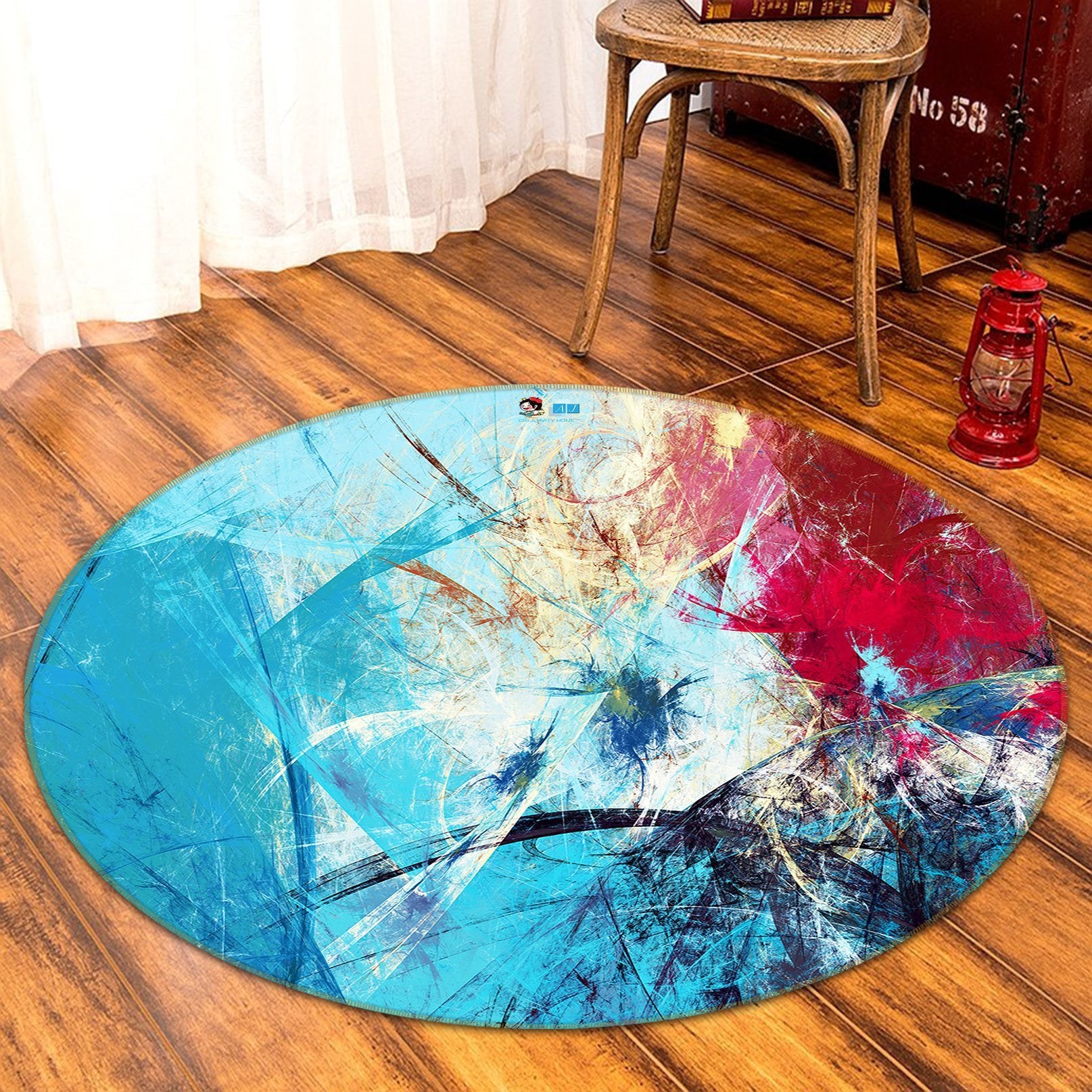 3D Blue Red Scratch 112 Round Non Slip Rug Mat Mat AJ Creativity Home 