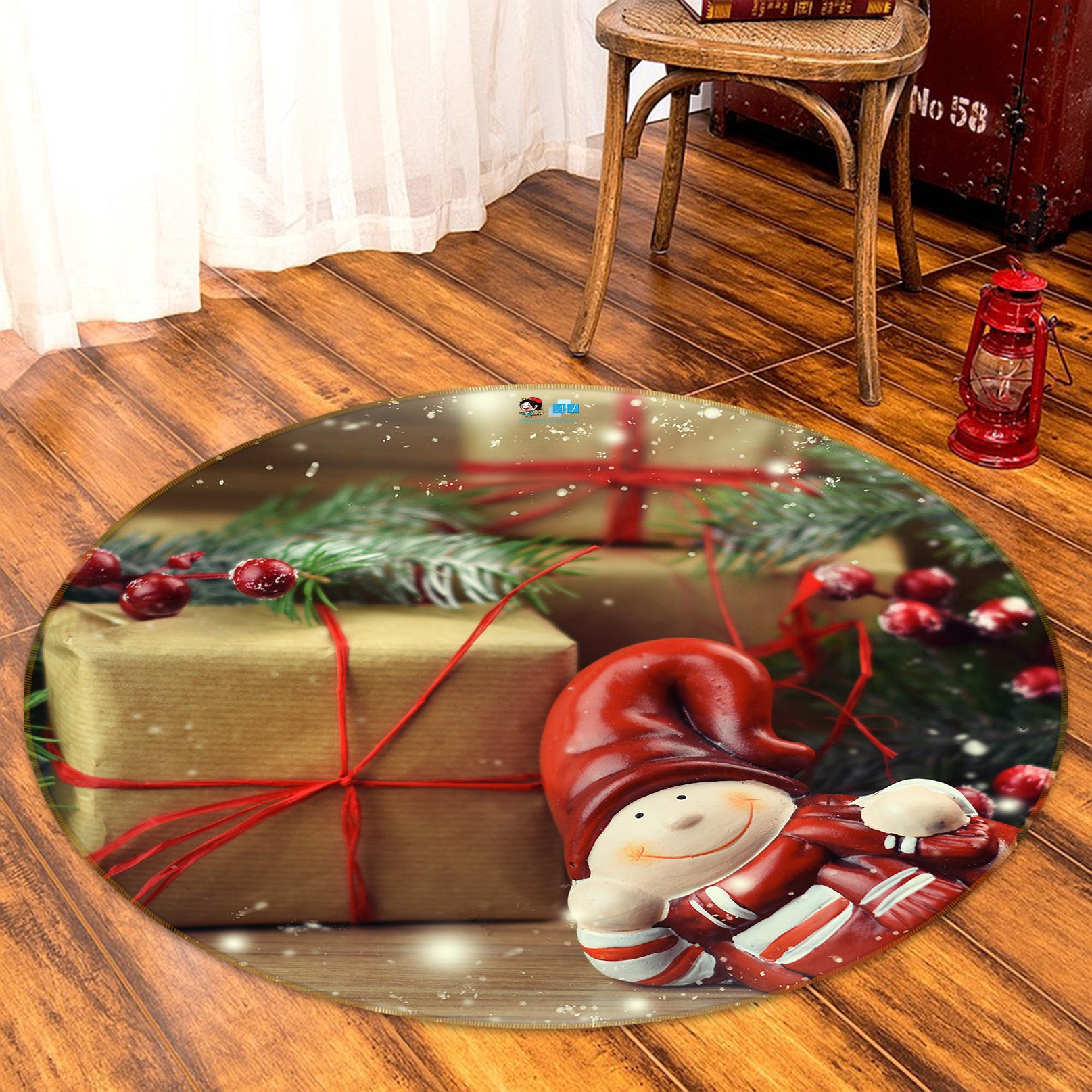 3D Gift Doll 55197 Christmas Round Non Slip Rug Mat Xmas