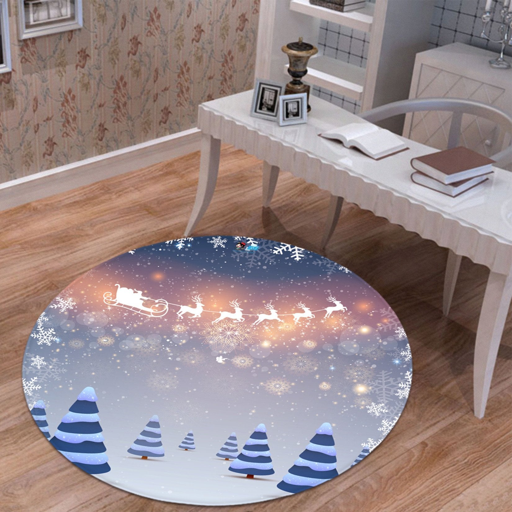 3D Snowflake Magic Sleigh 068 Round Non Slip Rug Mat Mat AJ Creativity Home 