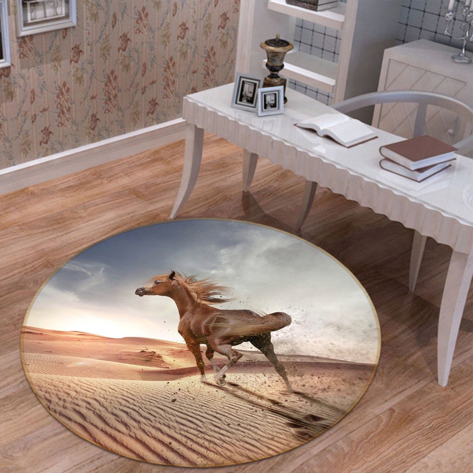 3D Desert Horse 033 Animal Round Non Slip Rug Mat Mat AJ Creativity Home 