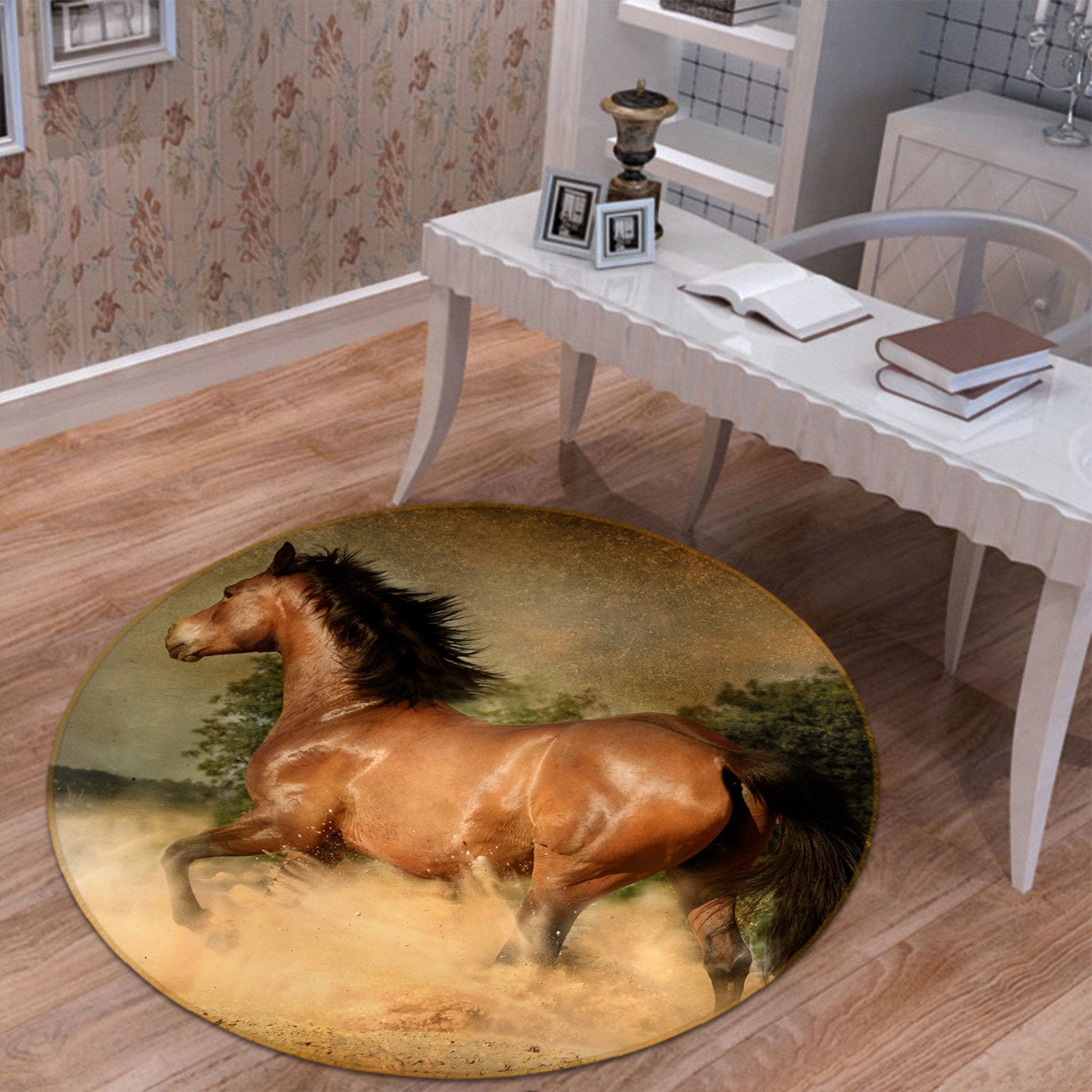 3D Prairie Running Horse 078 Animal Round Non Slip Rug Mat Mat AJ Creativity Home 