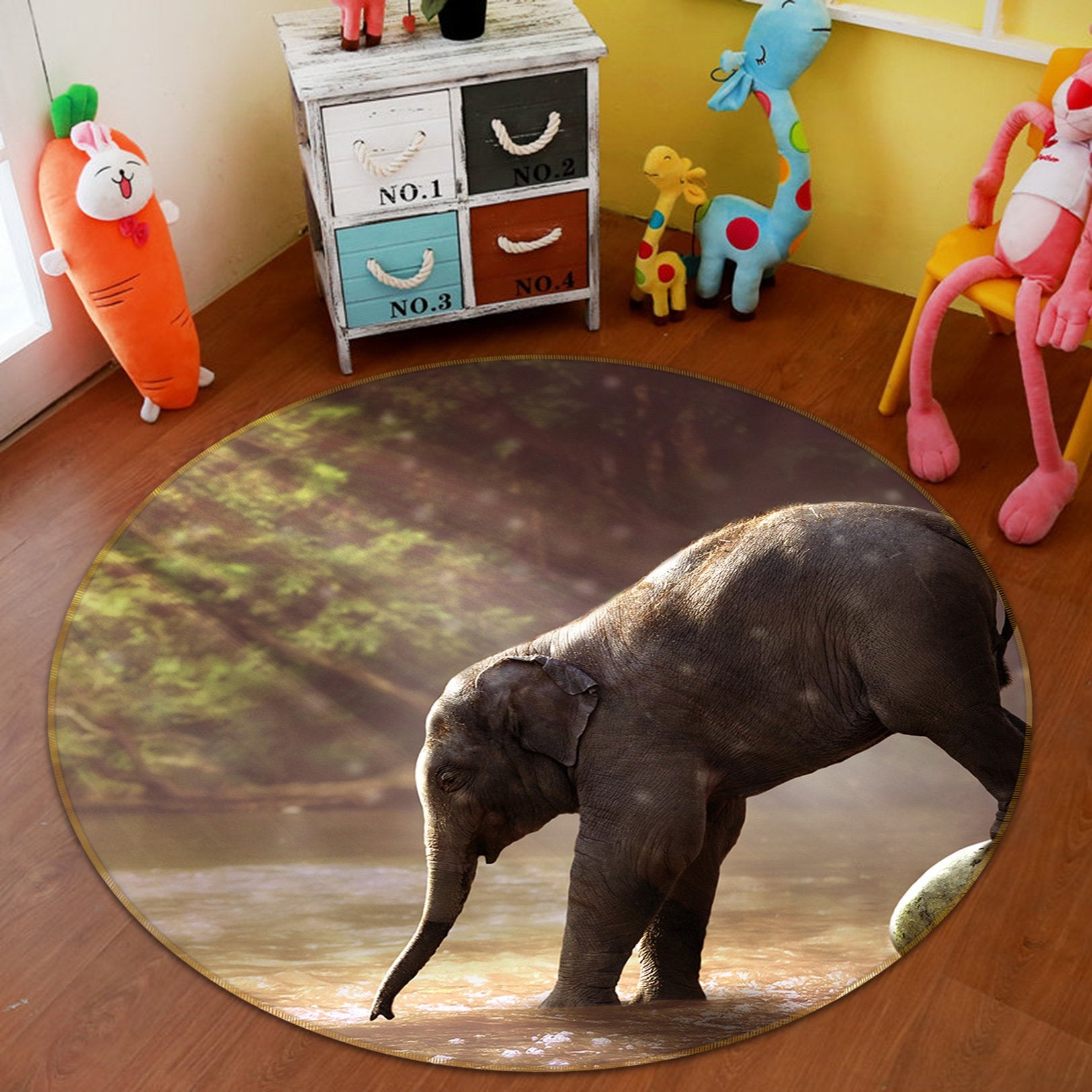 3D Baby Elephant 035 Animal Round Non Slip Rug Mat Mat AJ Creativity Home 
