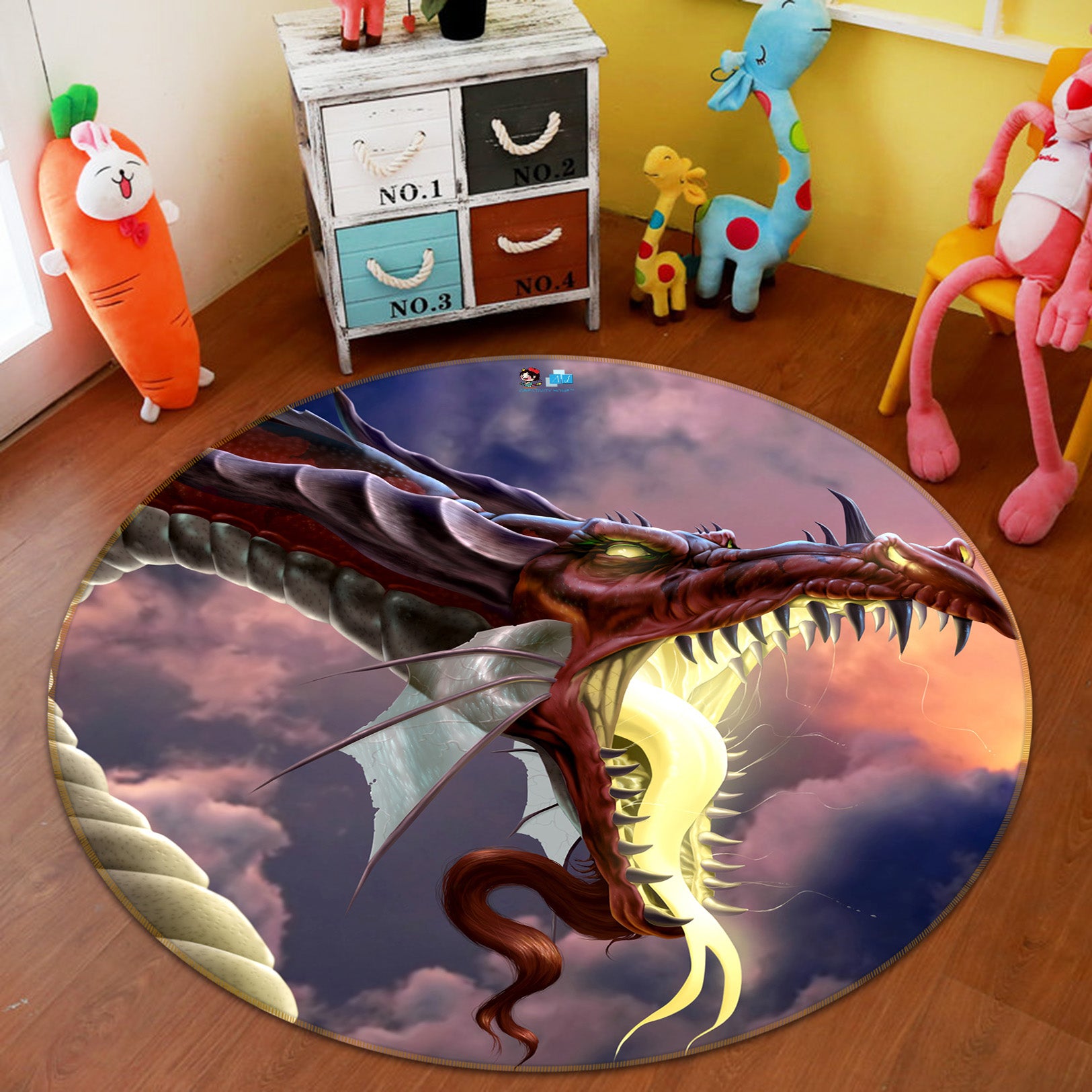 3D Open Mouth Dragon 4191 Tom Wood Rug Round Non Slip Rug Mat