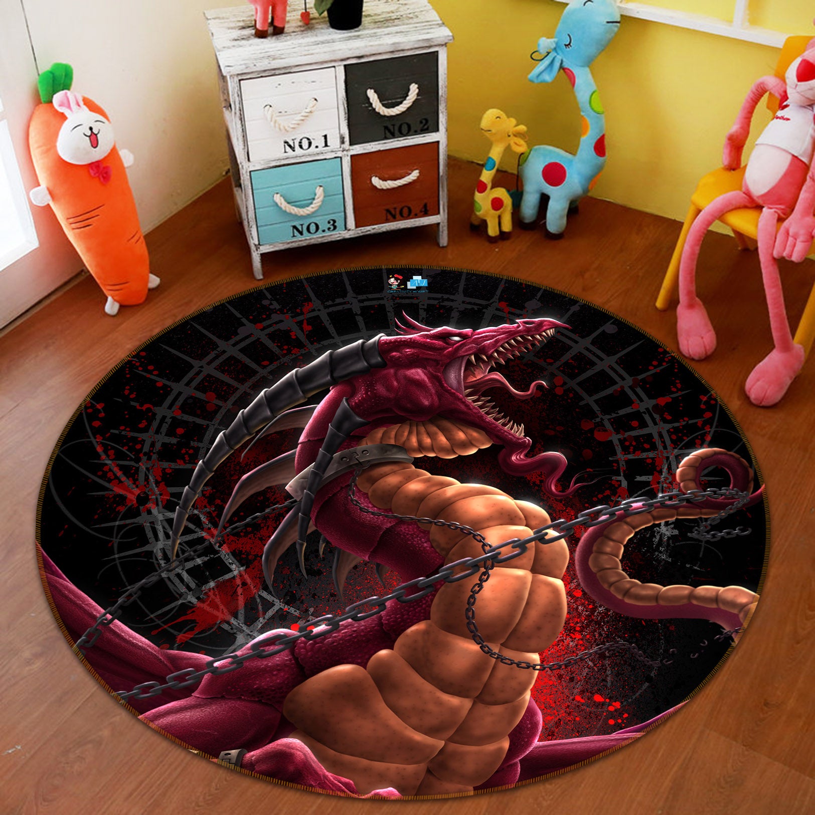 3D Chain Dragon 4192 Tom Wood Rug Round Non Slip Rug Mat