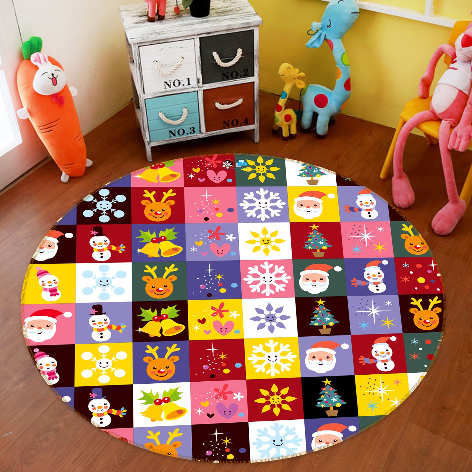 3D Colored Square Snowflake 55159 Christmas Round Non Slip Rug Mat Xmas