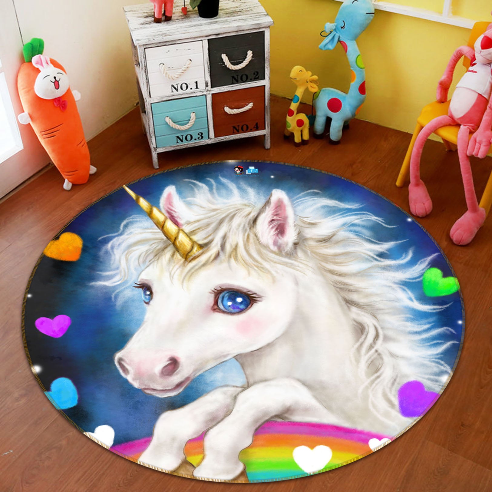 3D Colorful Love Unicorn 6032 Kayomi Harai Rug Round Non Slip Rug Mat
