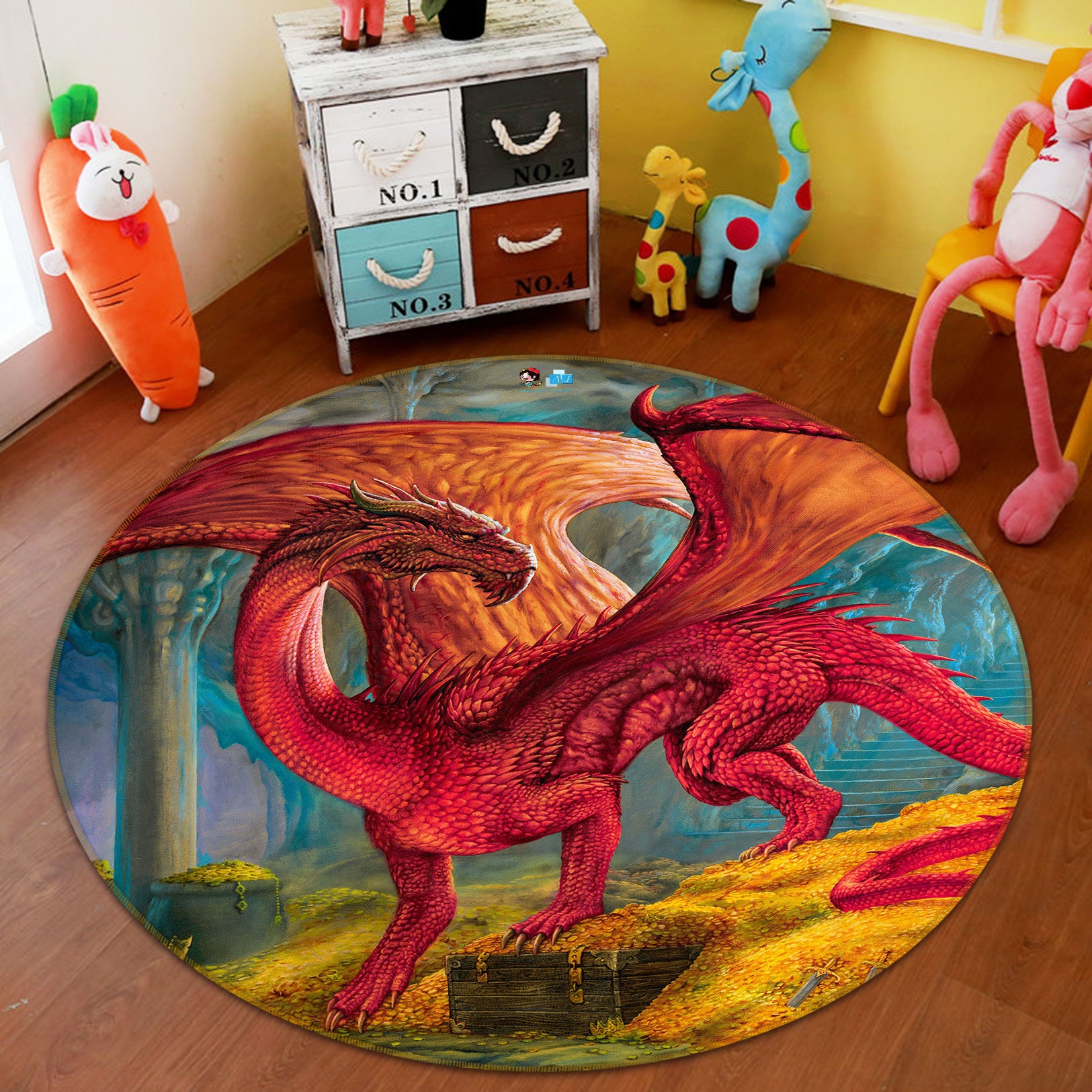 3D Red Dragon 6151 Ciruelo Rug Round Non Slip Rug Mat