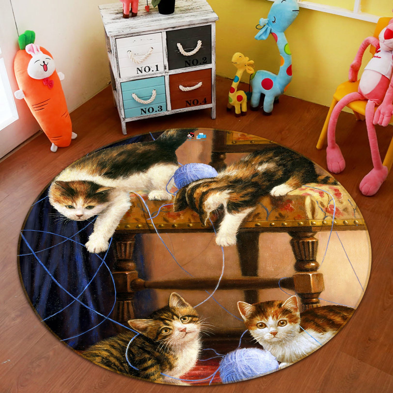 3D Cute Cat Wool 031 Kevin Walsh Rug Round Non Slip Rug Mat
